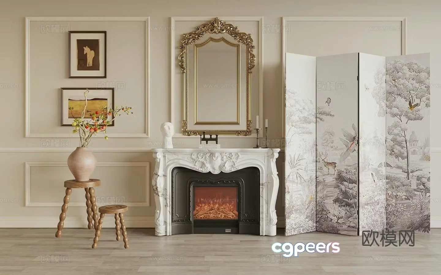 french fireplace decorative fireplace flame 3d model
