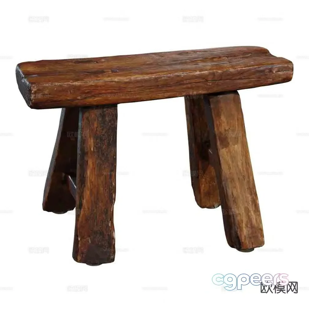 wabi-sabi style bench stool wooden stool 3d model