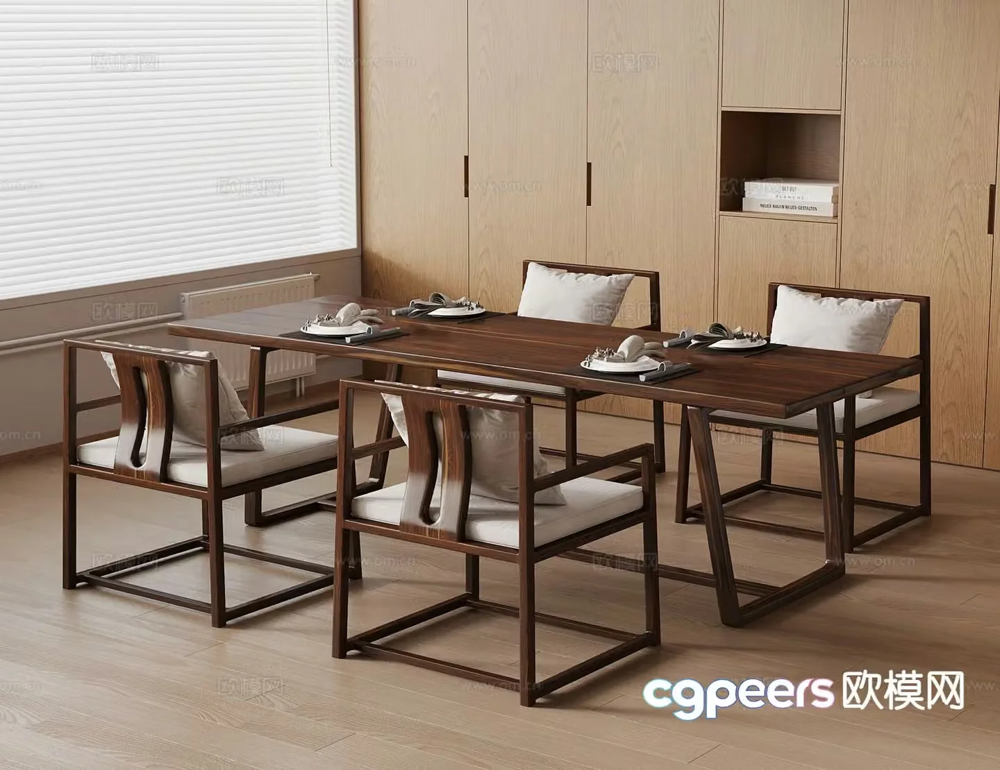 New Chinese dining table and chairs 3d model