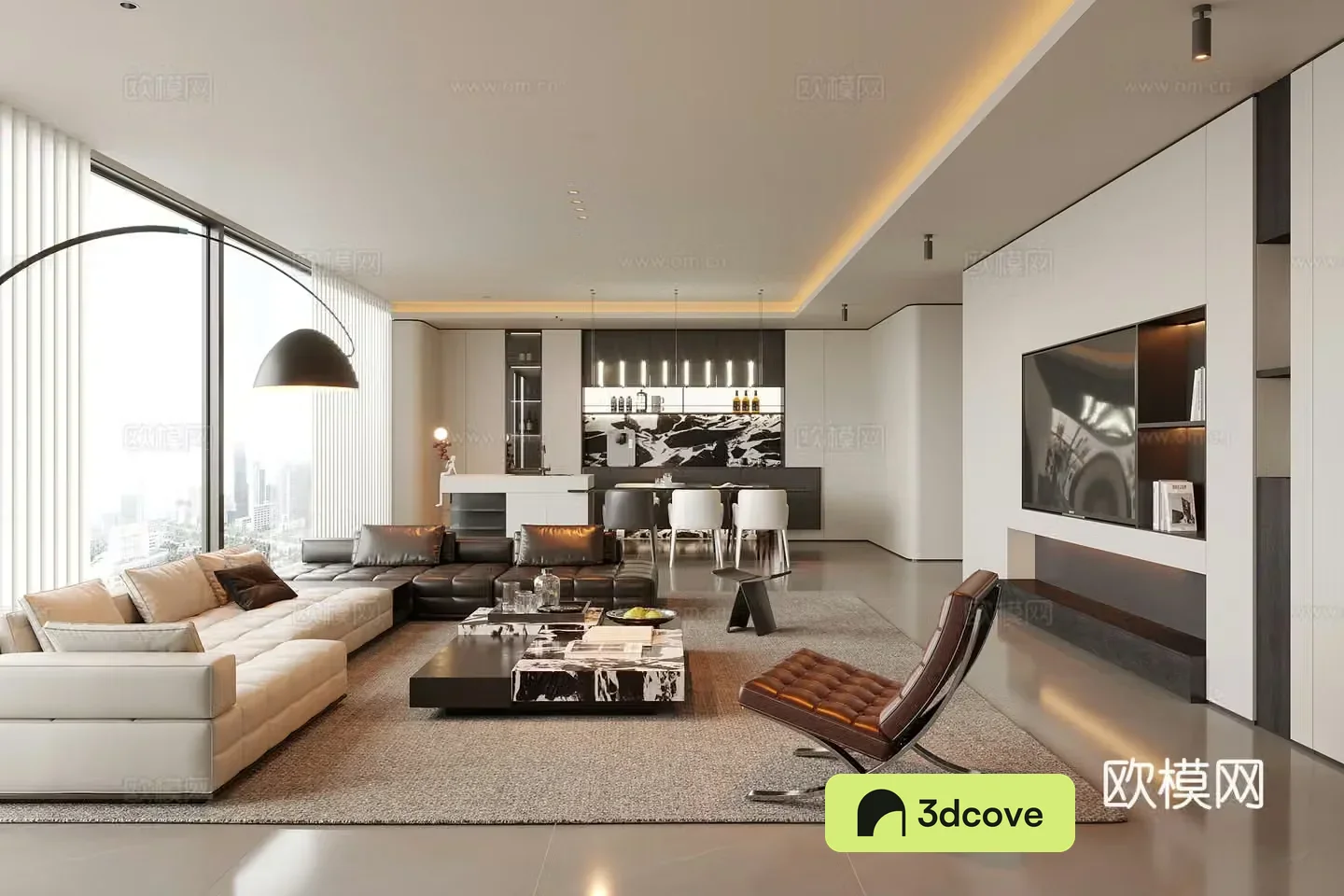 Modern living and dining room living room