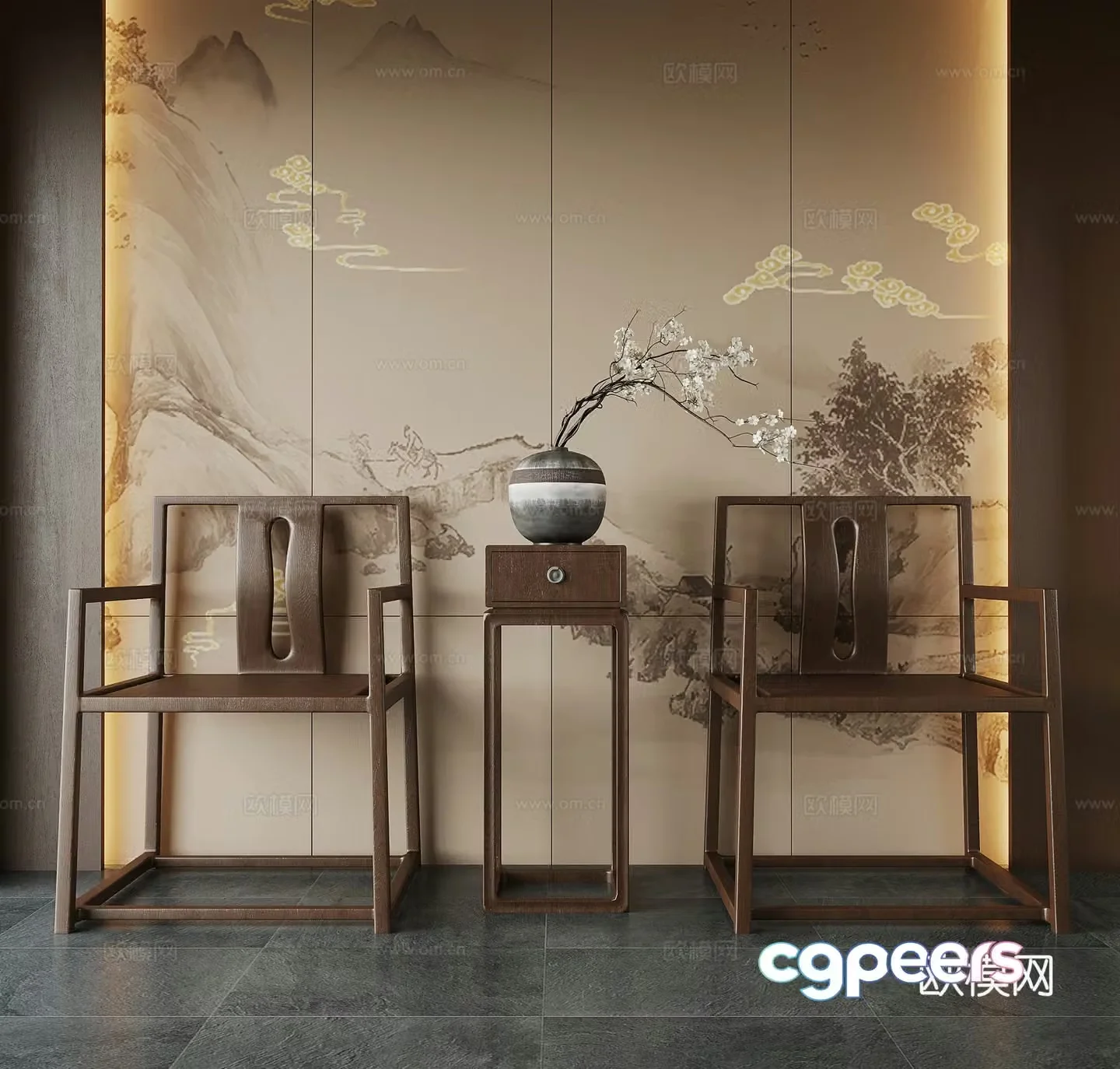 New Chinese style chair leisure chair single chair dining chair 3d model