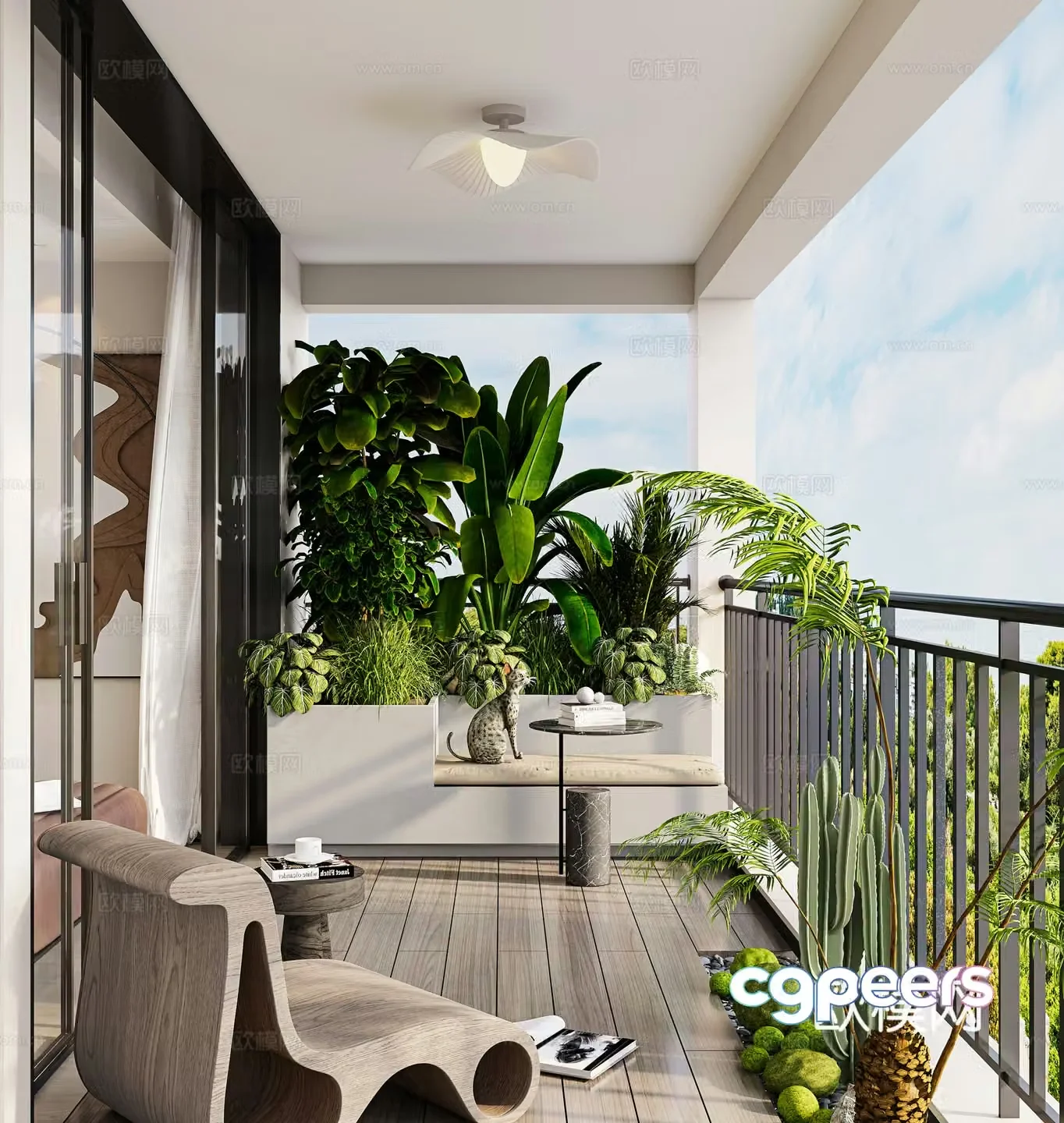 Modern living balcony 3D model 3D model