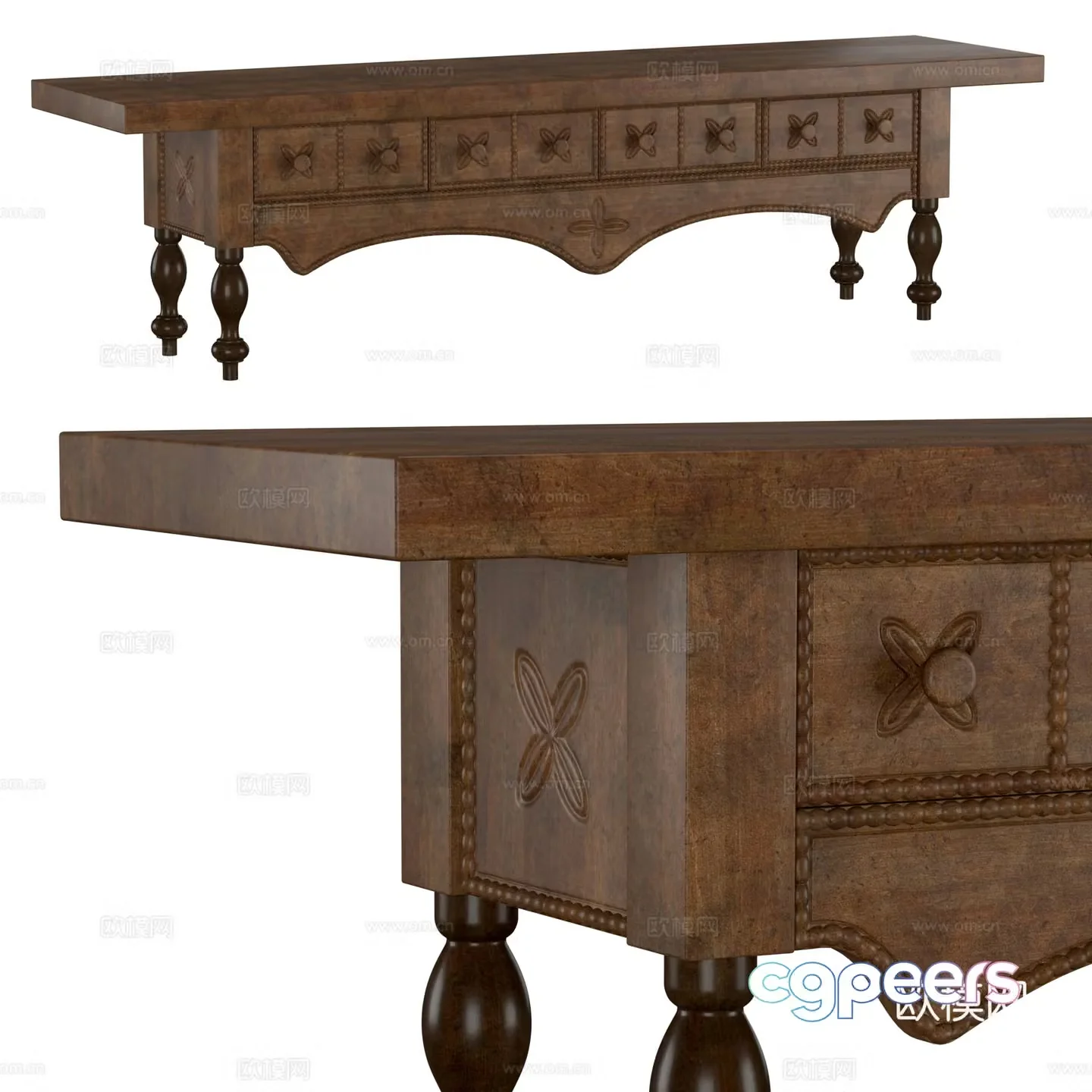 New Chinese style antique oak end viewing platform 3D model
