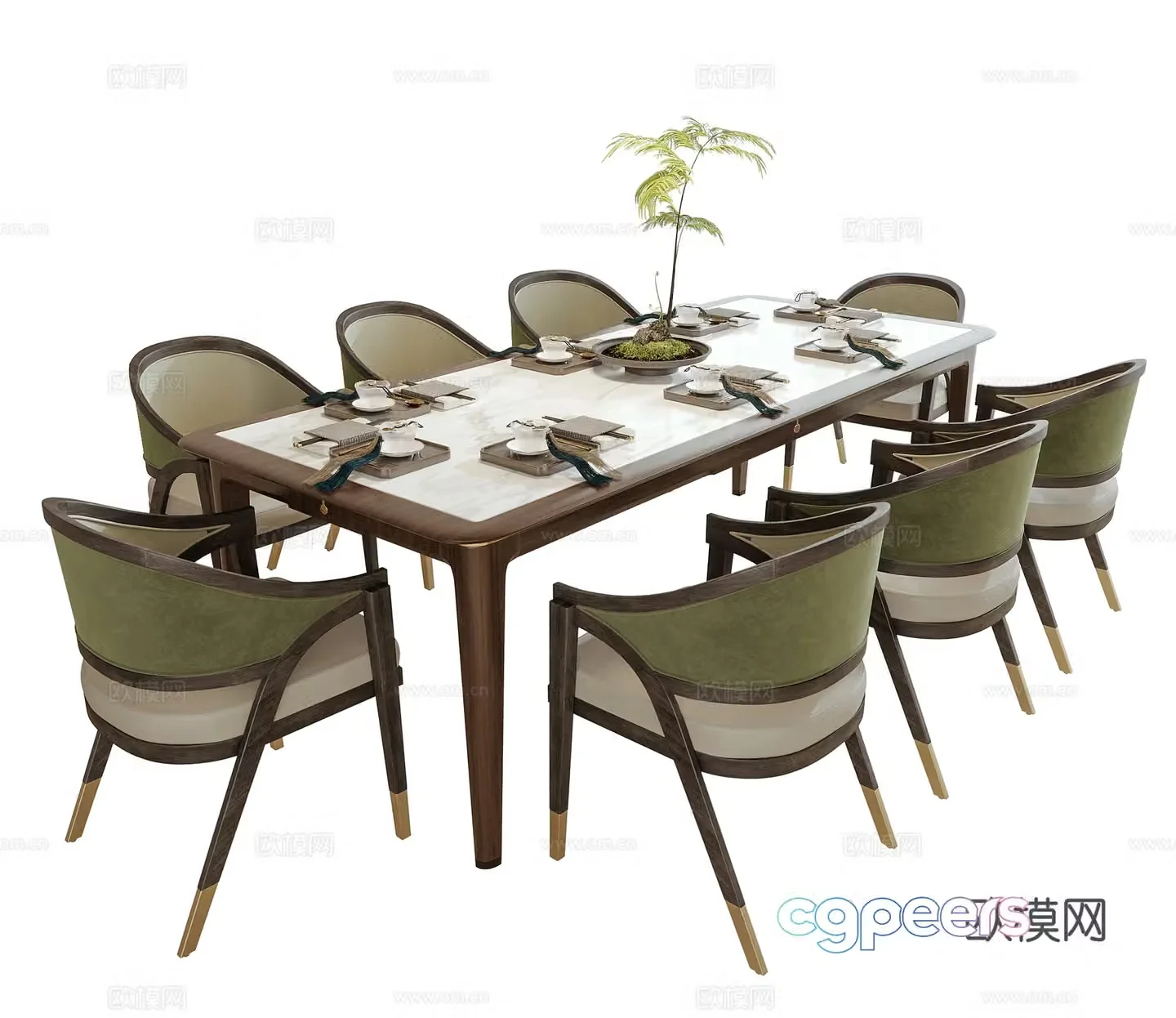 New Chinese dining table and chairs 3d model