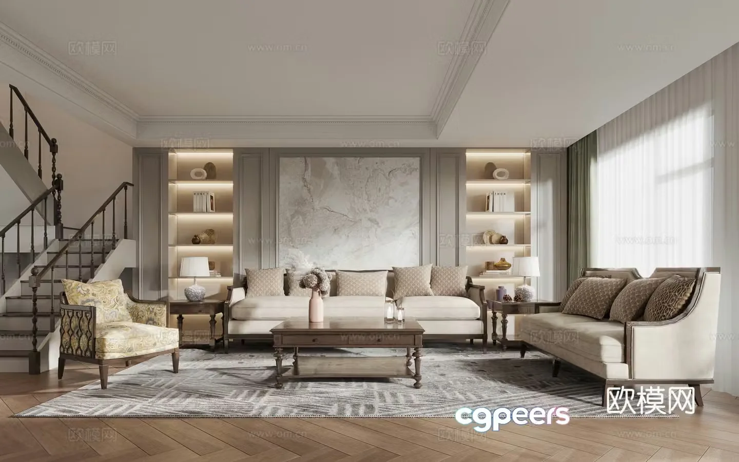 American living and dining room 3D model