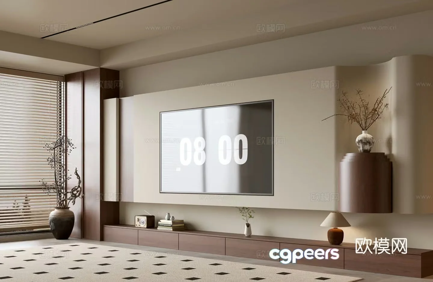 Wasabi Middle Style TV Cabinet TV Background Wall Overall Cabinet TV Background Wall Medal Style 3D Model