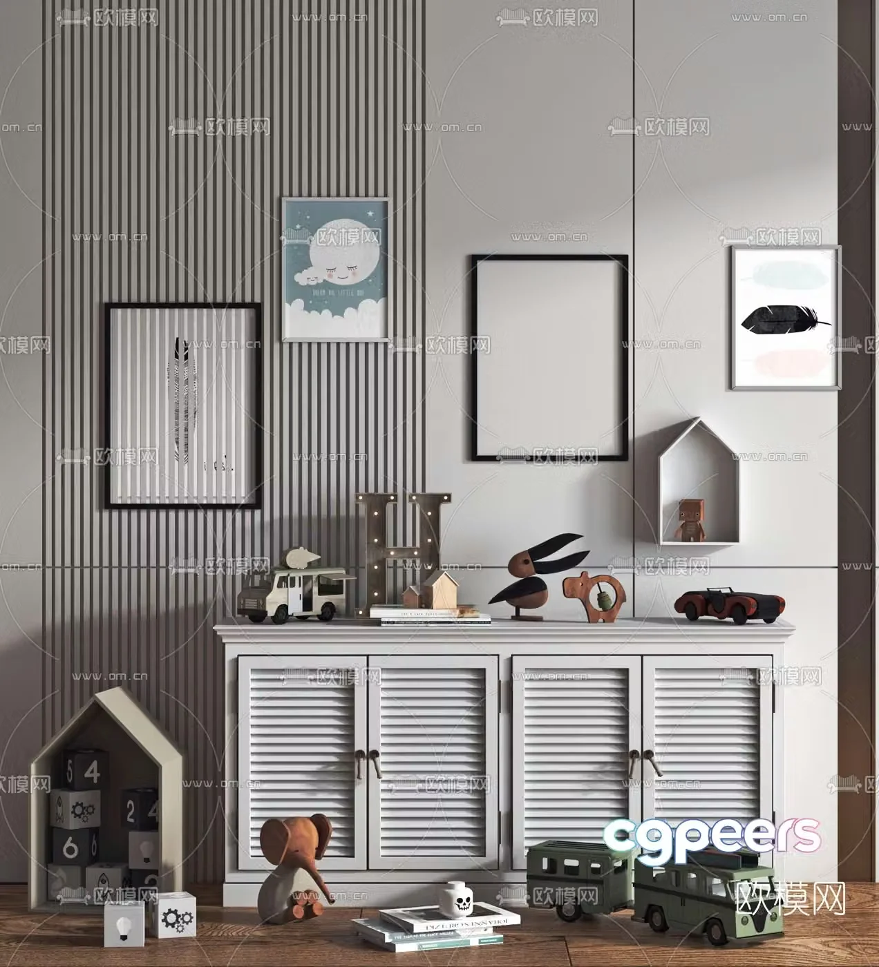 Nordic children’s toy side cabinet 3D model