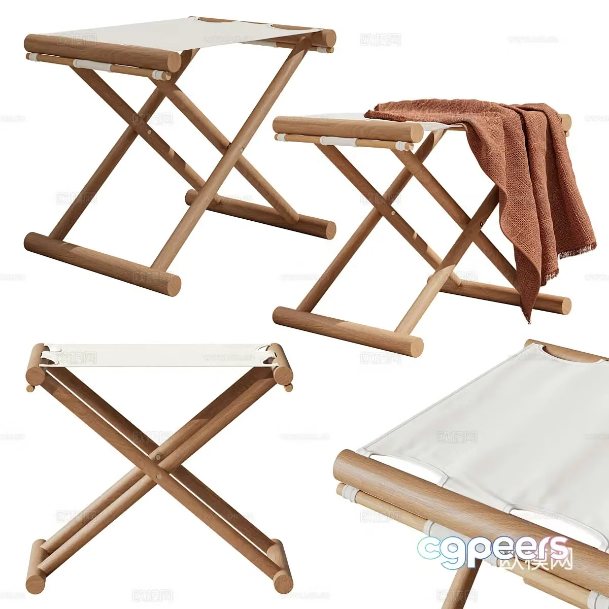 New Chinese Campo Coastal Folding Stool 3D Model