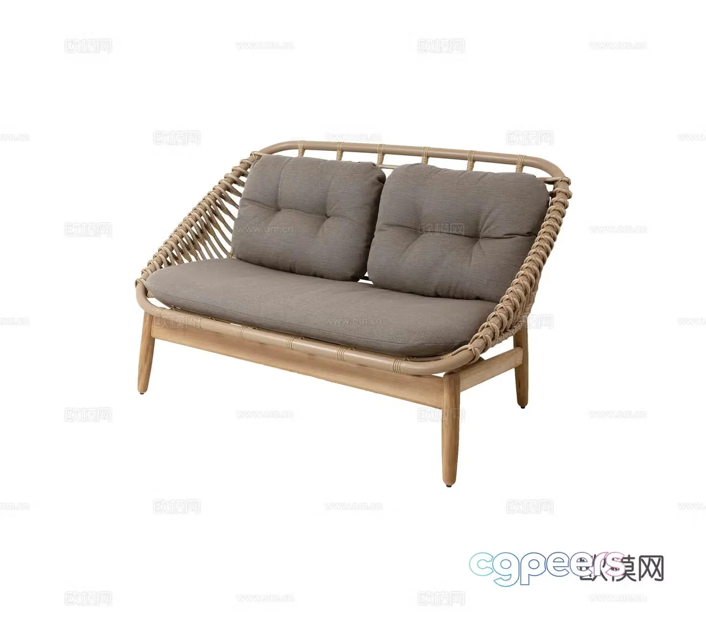 Modern Denmark Outdoor Garden Two-person Rattan Metal Fabric Sofa Combination 3D Model