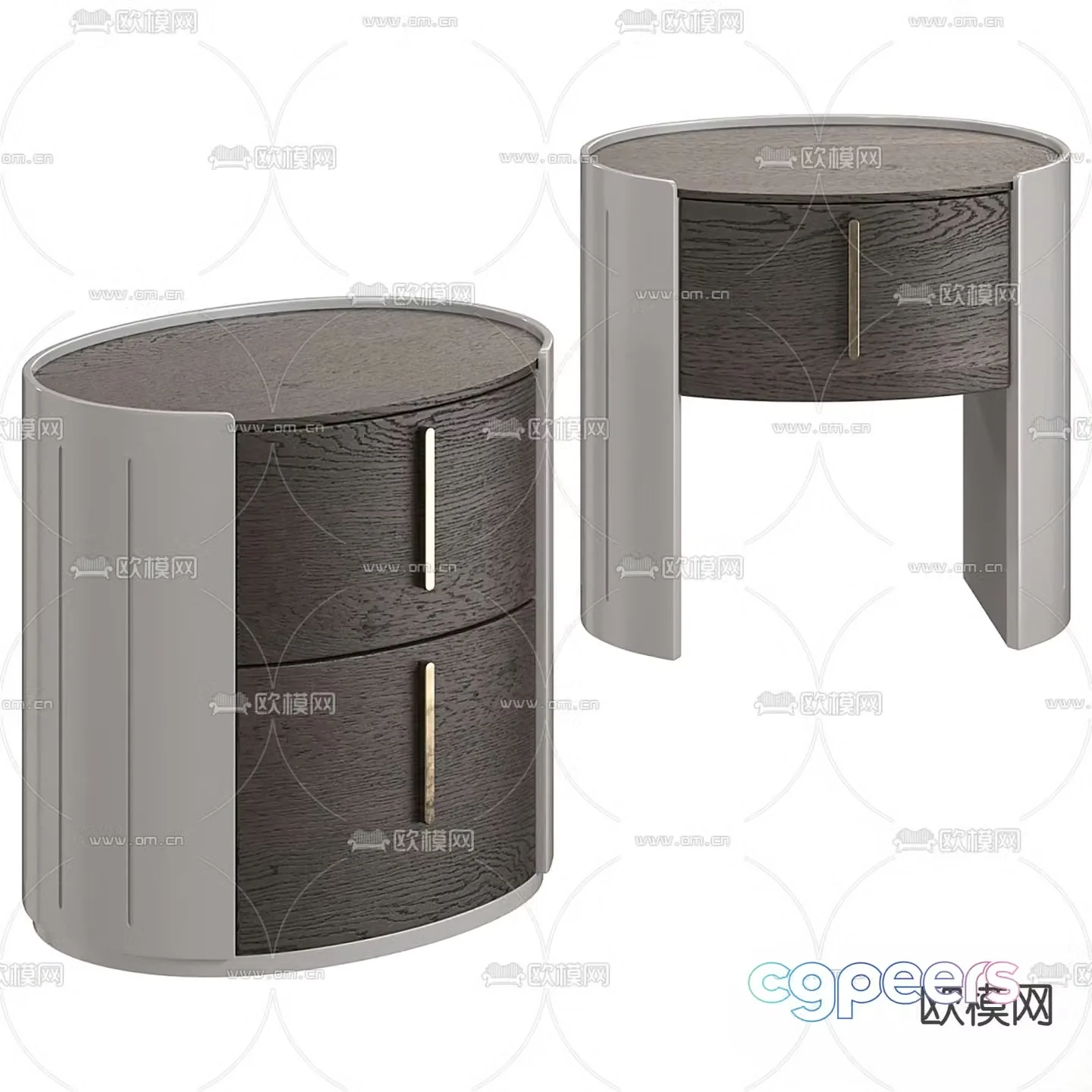 Dark bedside table with drawers 3d model