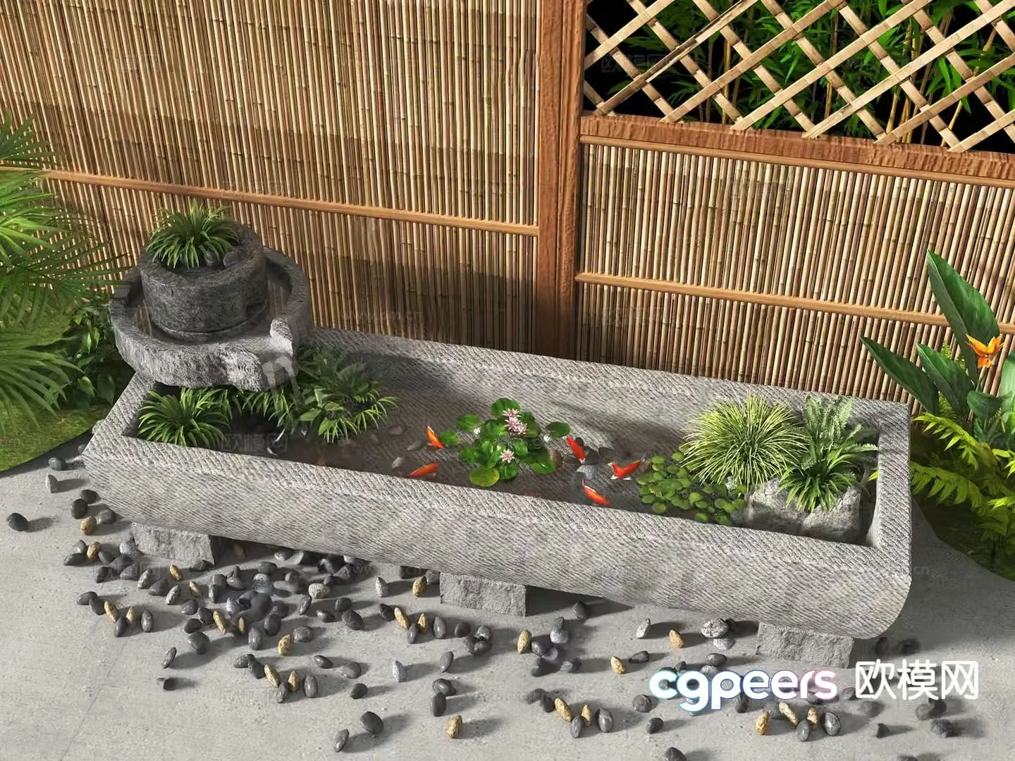 New Chinese style pool flowing water bowl lotus pond 3D model