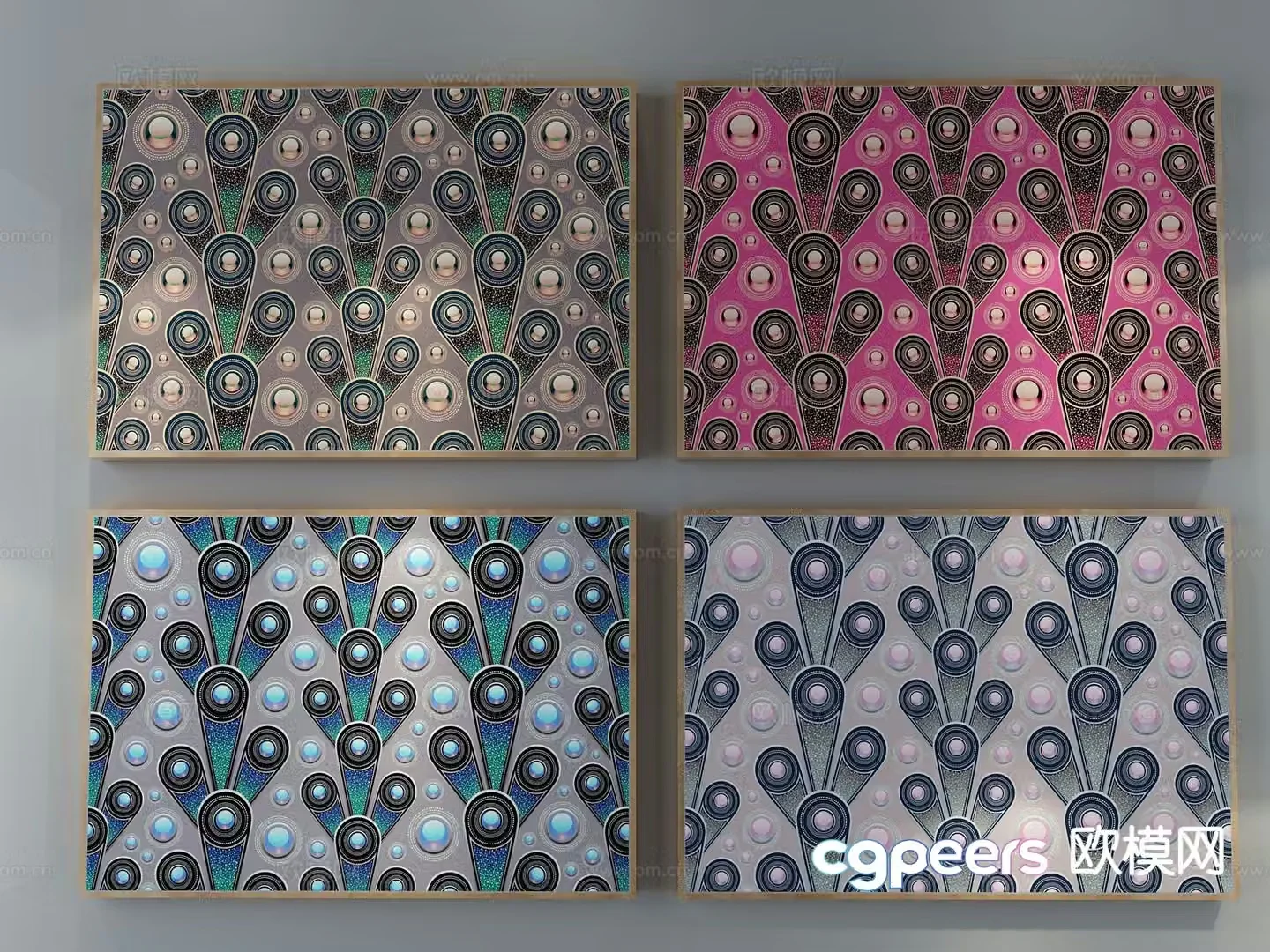 New Chinese style decorative painting geometric hanging painting 3D model