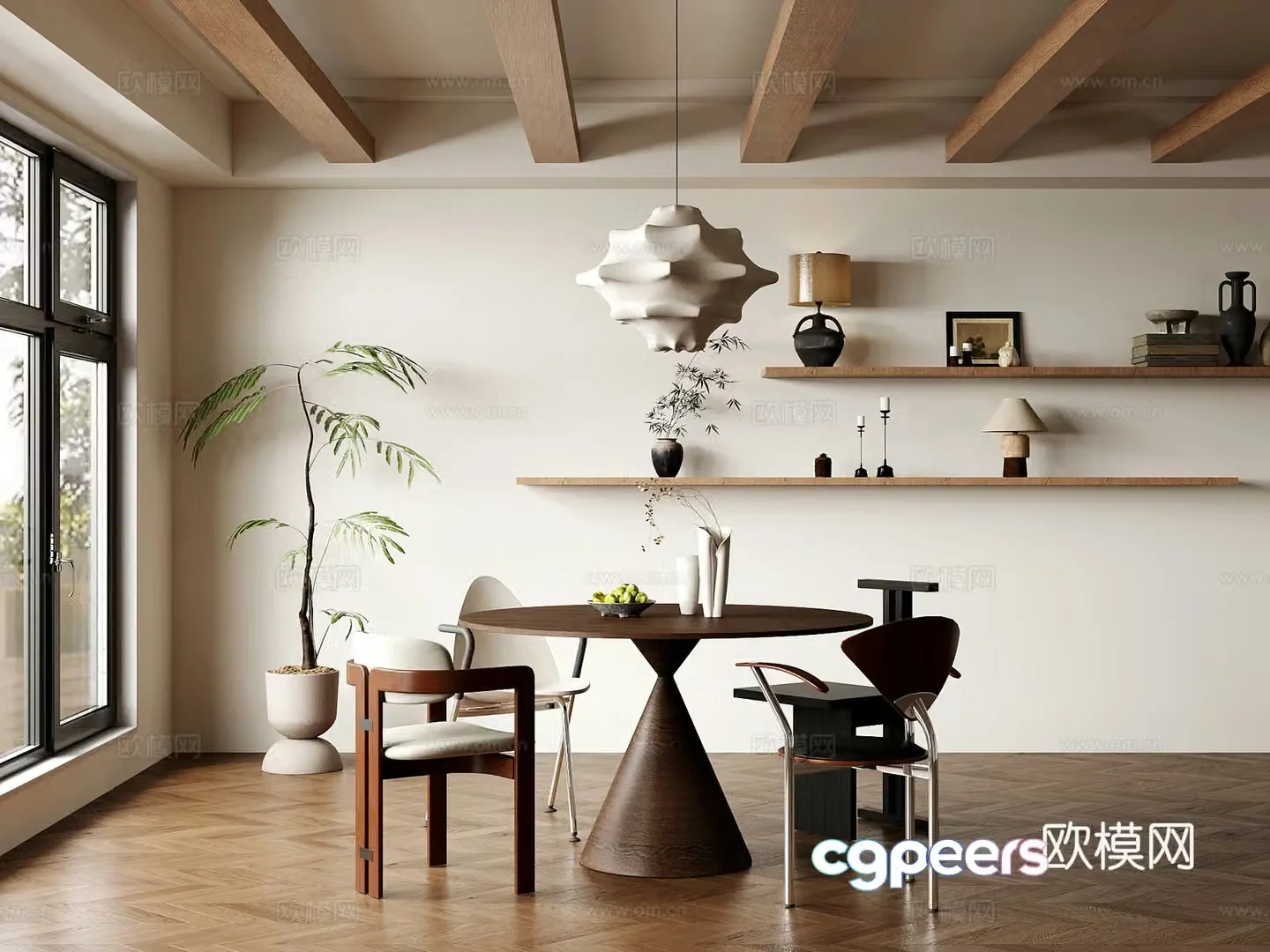 08 Restaurant Middle Style Anting Dining Table and Chair Combination Jewelry Ornaments 3D Model