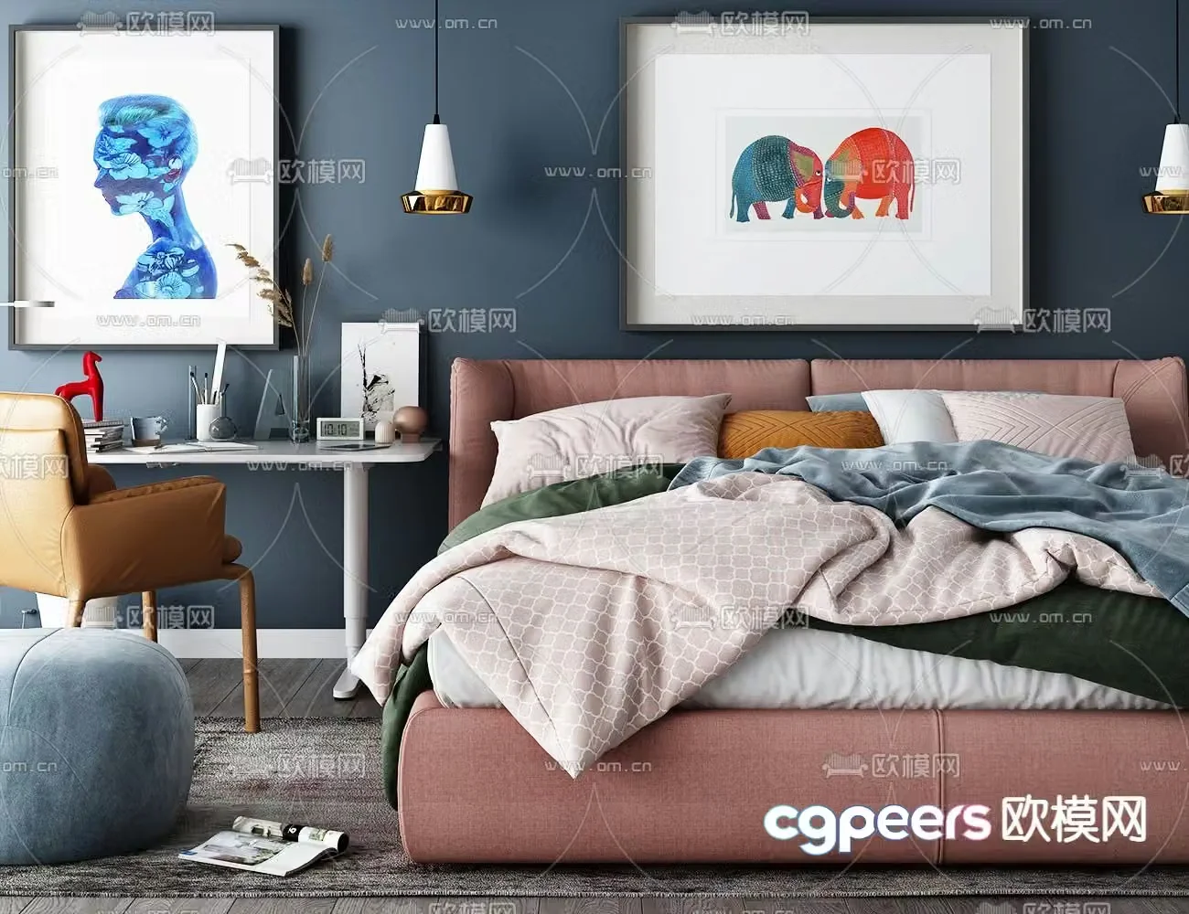 Modern double bed 3d model