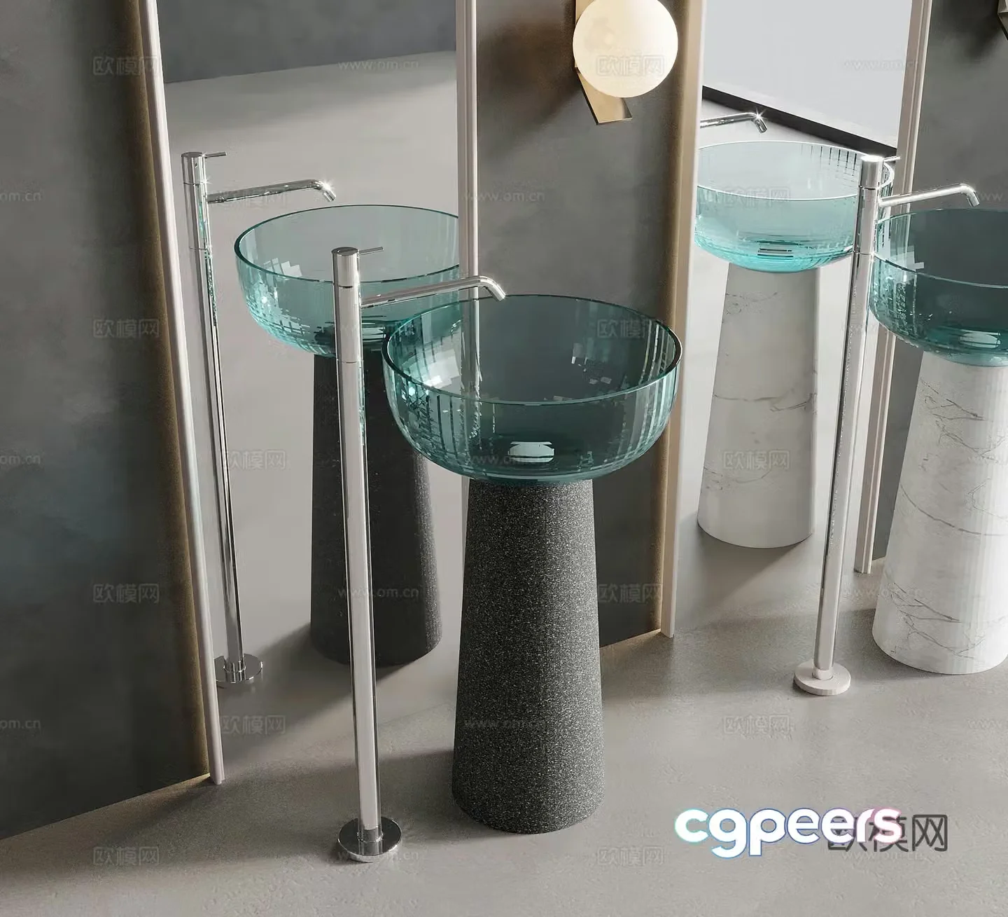 Wash basin modern column basin wash basin mirror 3d model
