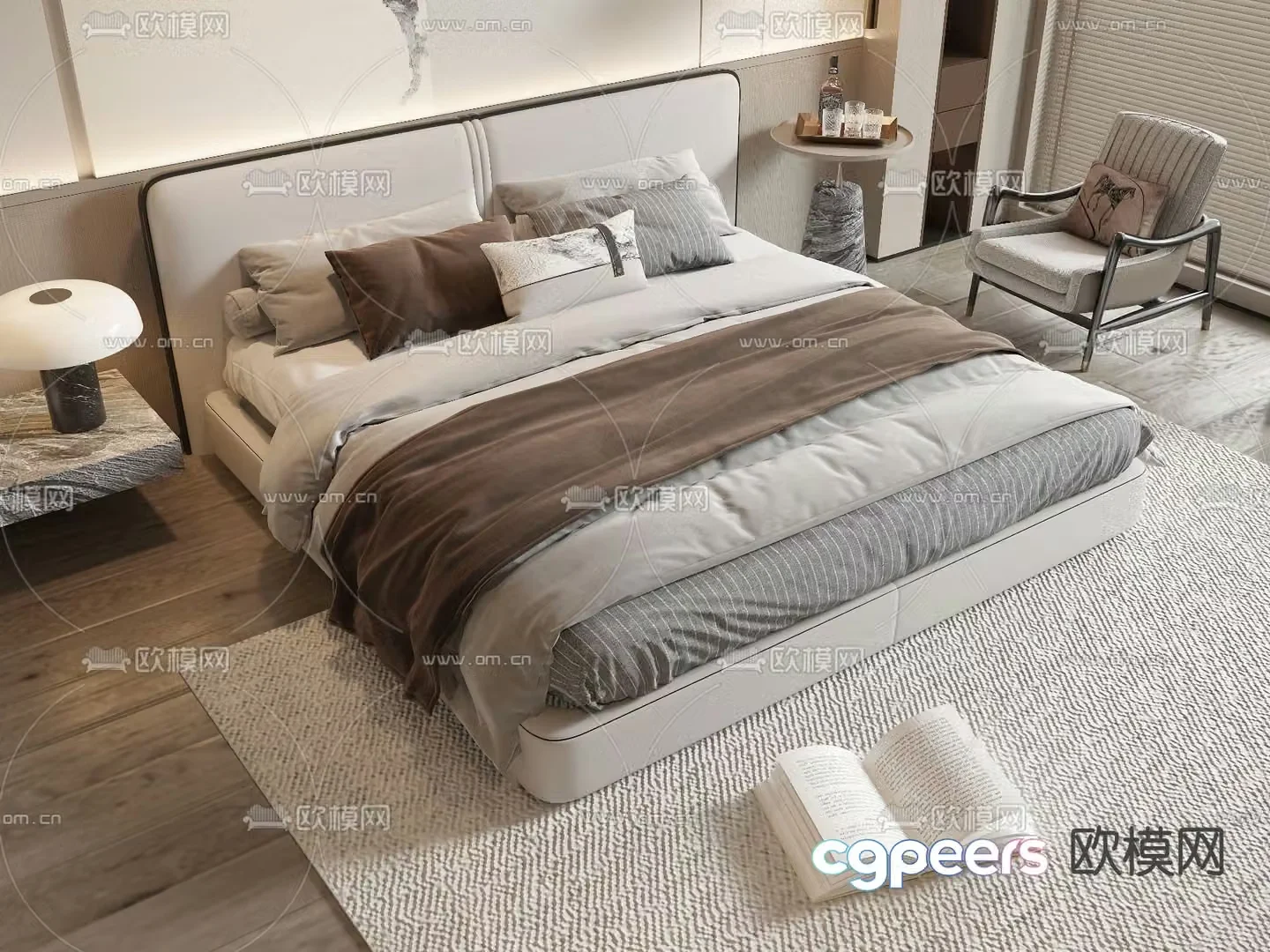 New Chinese style double bed 3d model