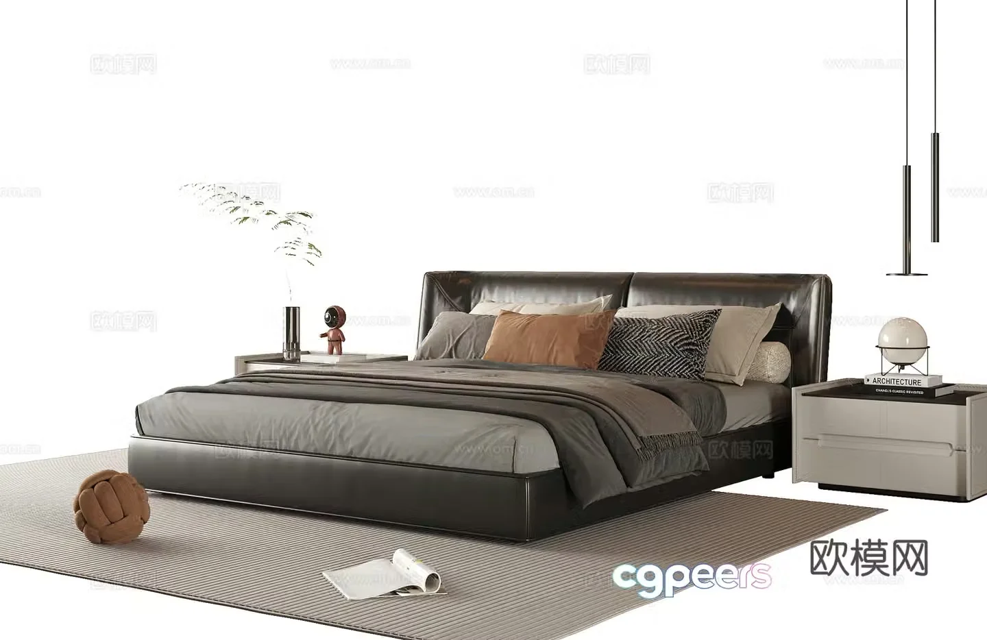 Modern double bed nightstand 3d model