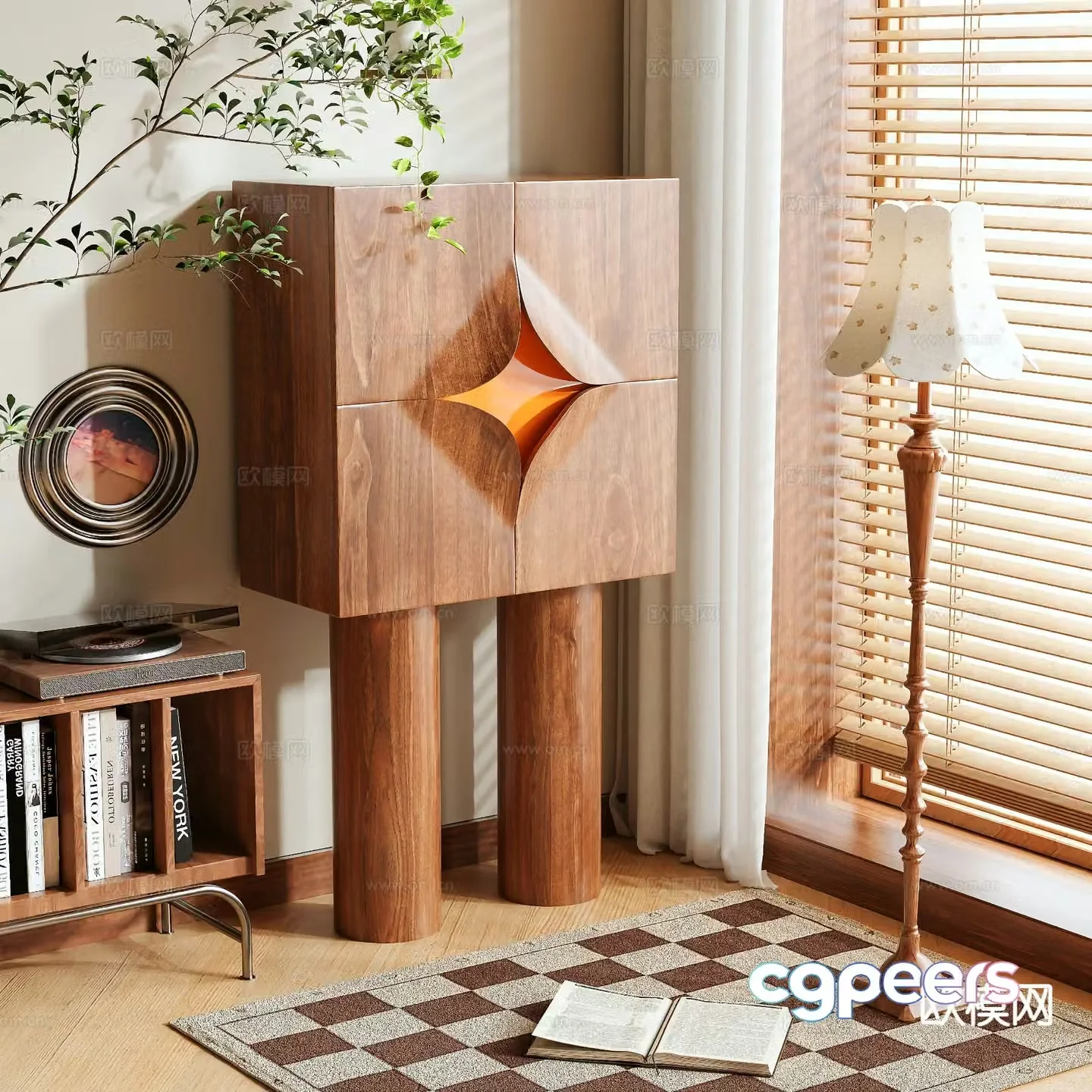 Log style tall cabinet hall cabinet entrance cabinet 3D model