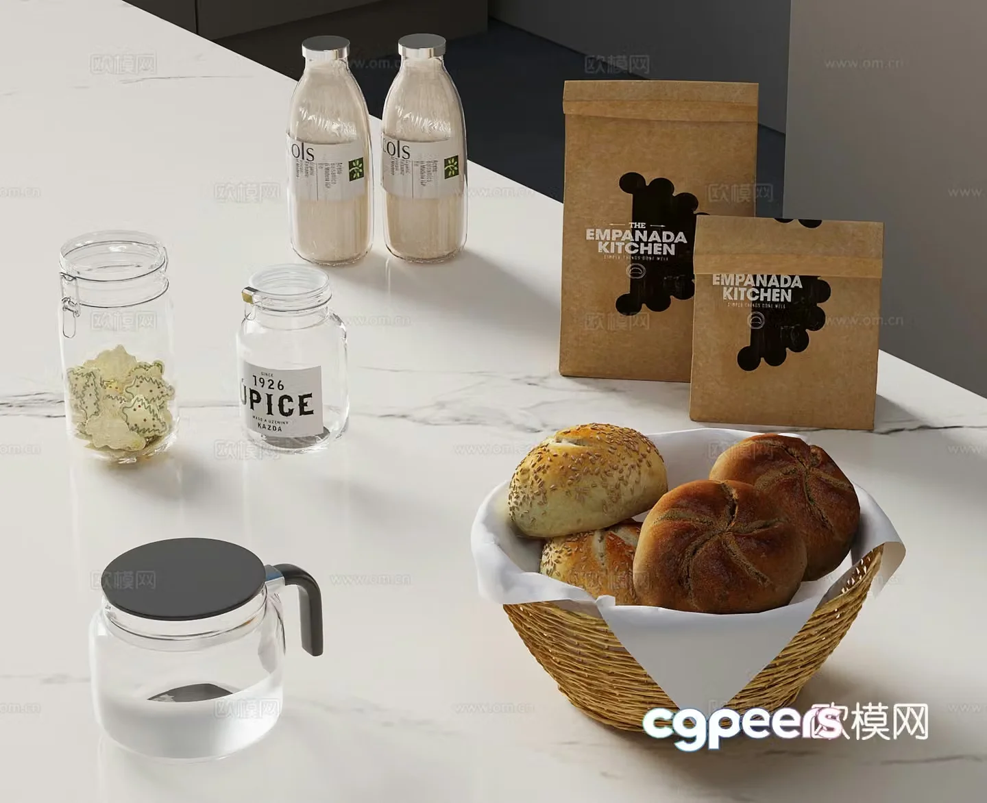 Modern food tableware bottle cookies 3d model