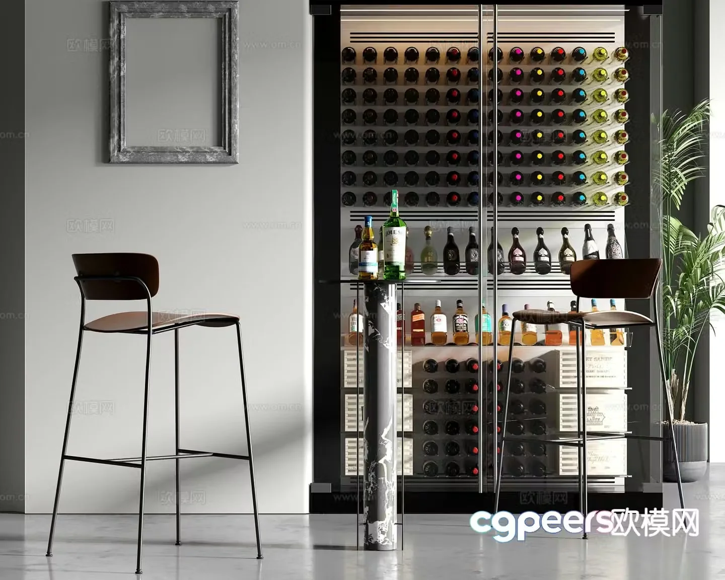 Light luxury bar table bar counter bar chair 3d model