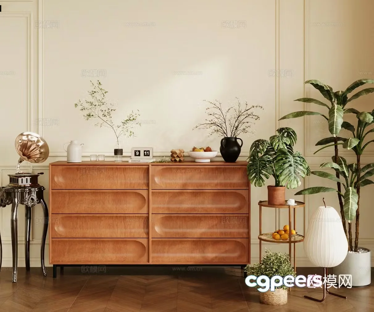 Retro medieval chest of drawers solid wood porch cabinet medieval style bed tail cabinet decorative cabinet ornament combination 3D model