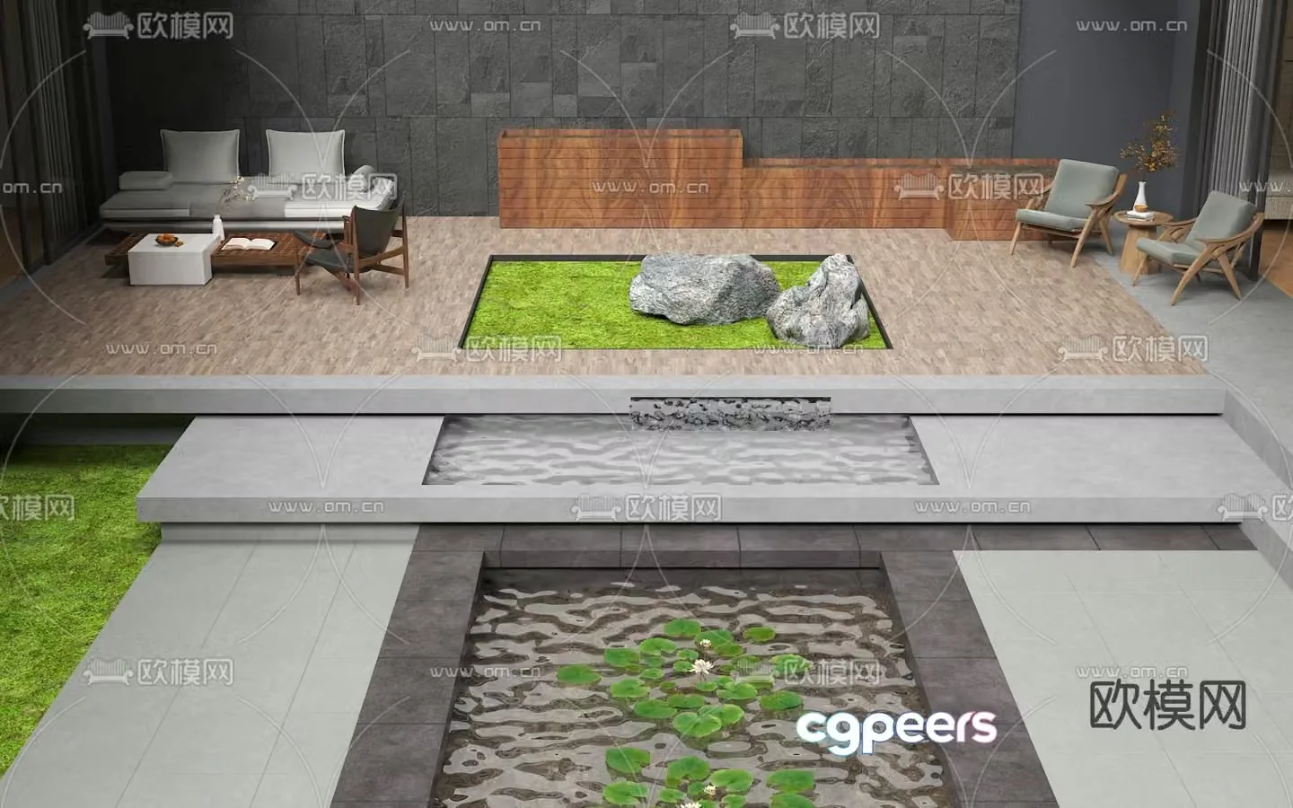 Courtyard landscape patio garden 3d model