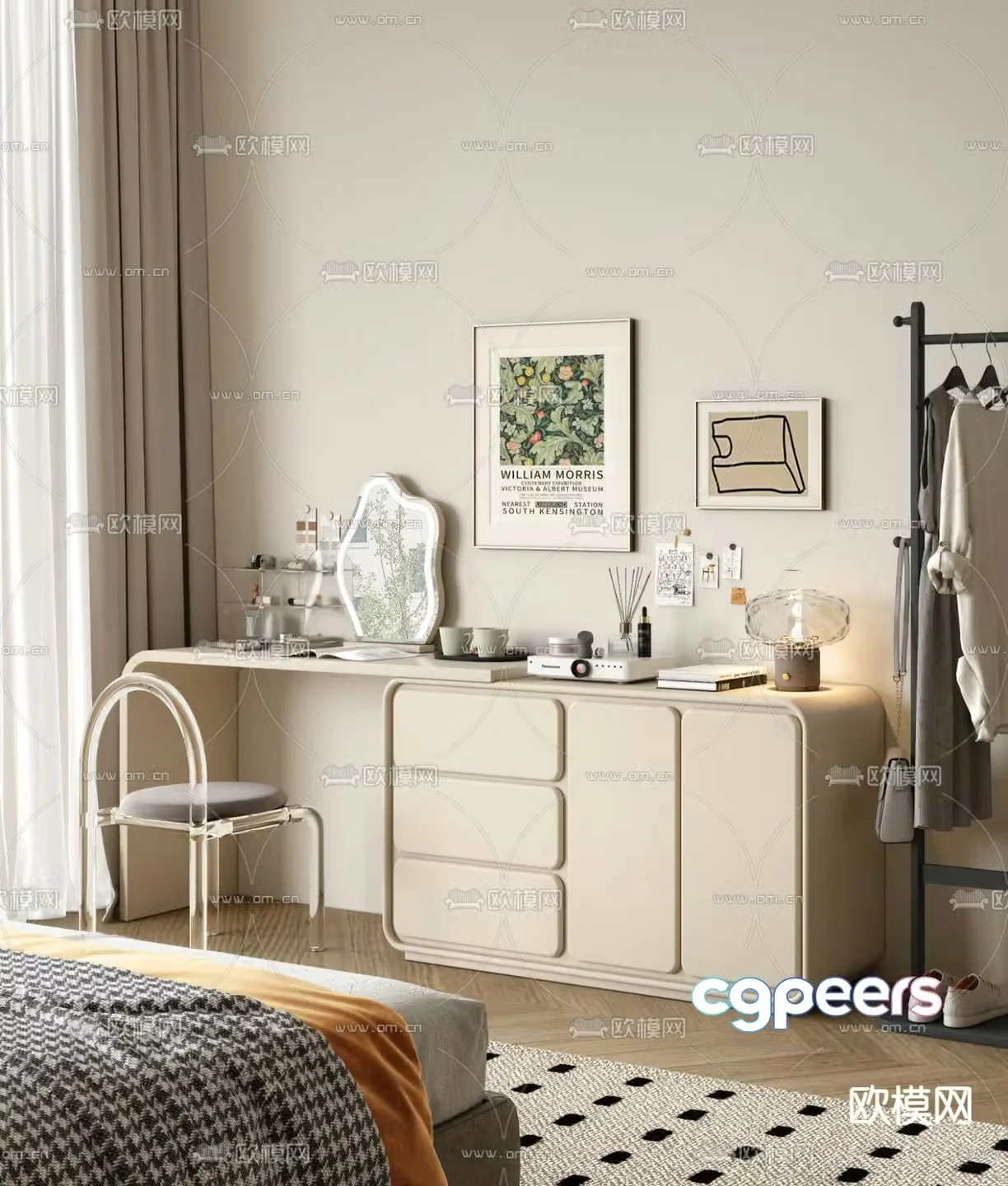 Cream style dressing table dressing table 3d model
