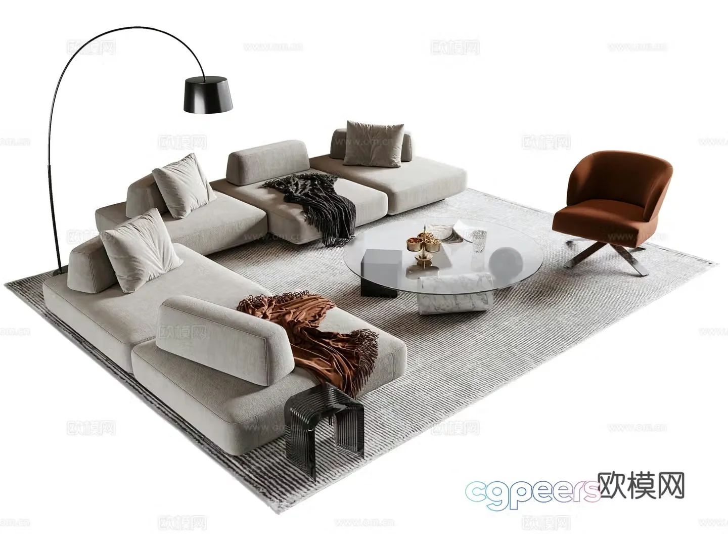 Modern sofa coffee table combination 3D model
