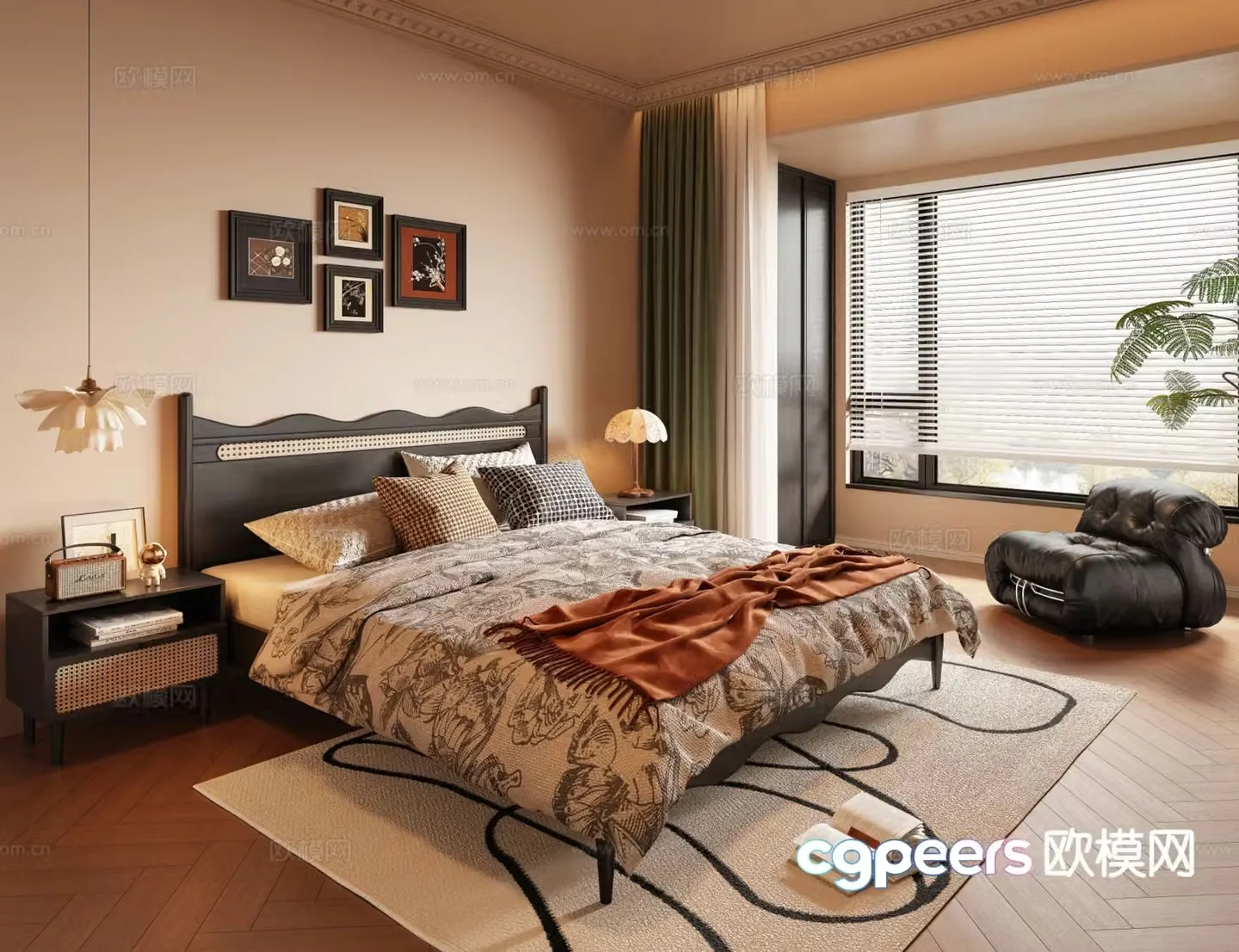 French retro style bedroom master bedroom 3d model
