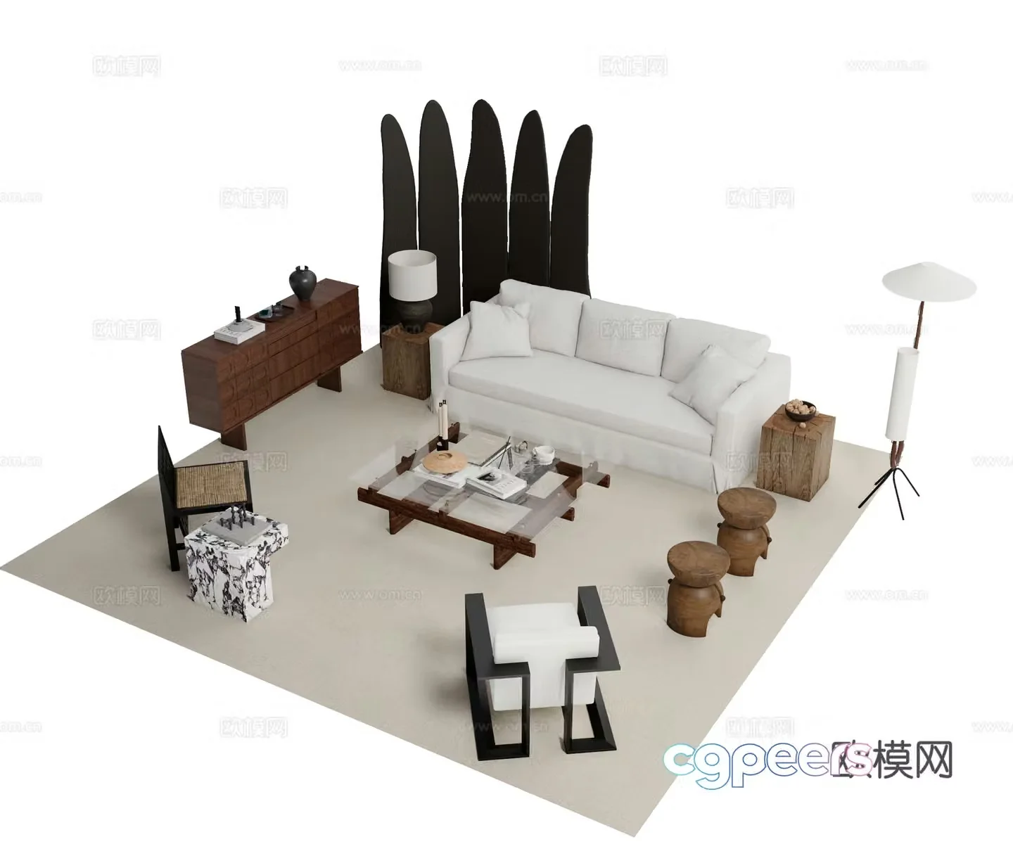 Modern sofa combination sofa coffee table combination 3D model