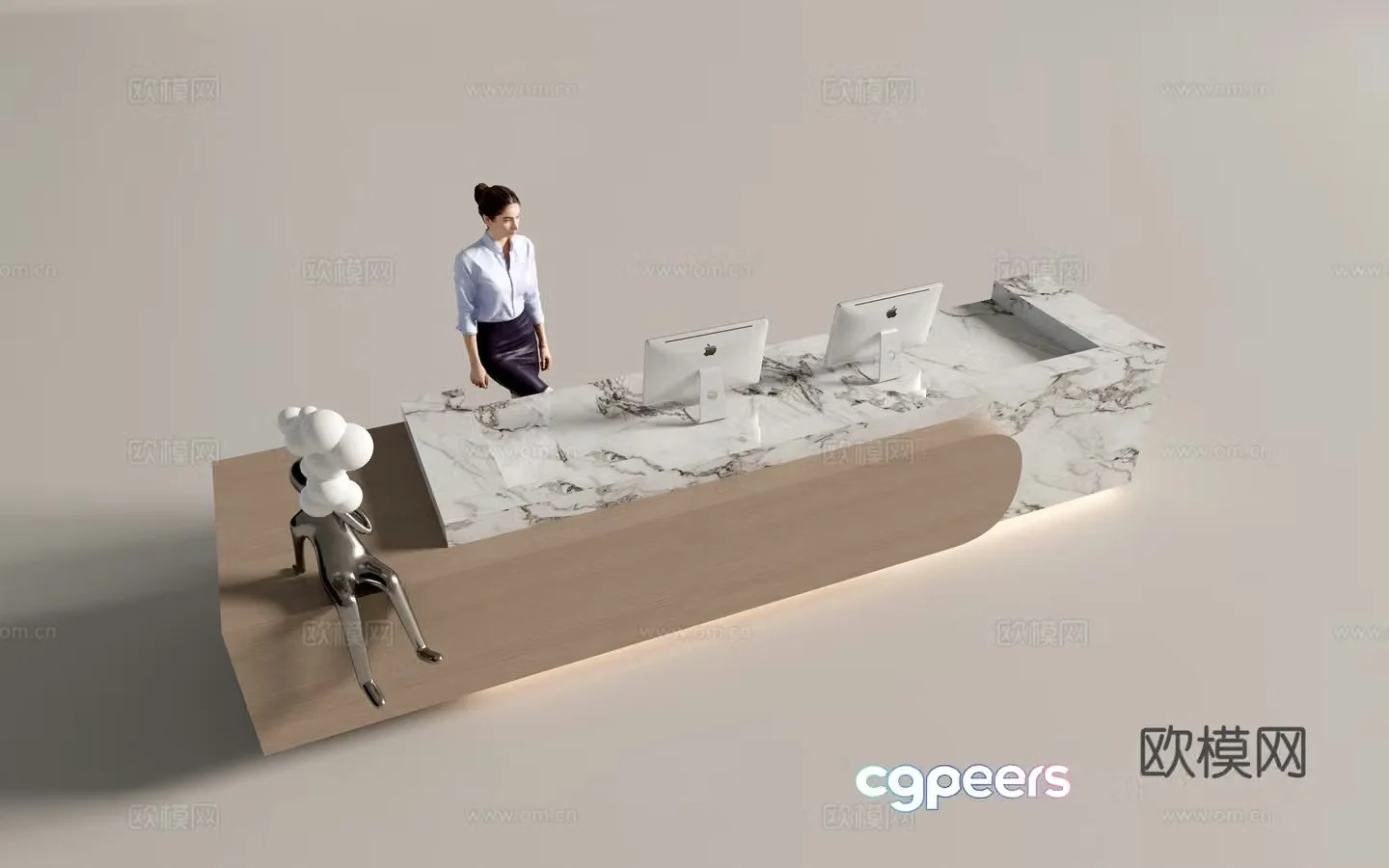 Modern company front desk reception desk service desk 3d model
