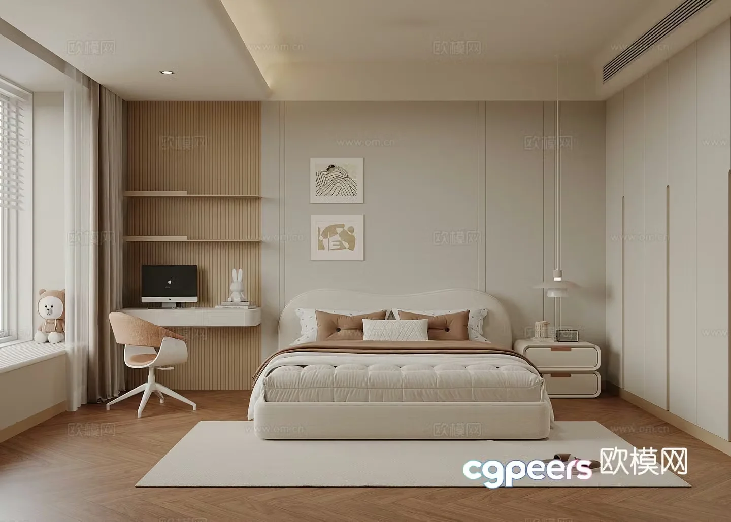 Modern bedroom Children’s room Double bed Desk 3d model