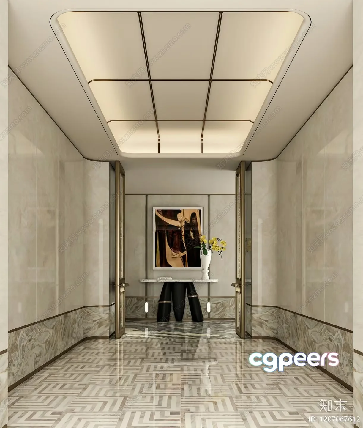 Modern Hallway With A Painting 3D Model – 6052 – VRAY Render