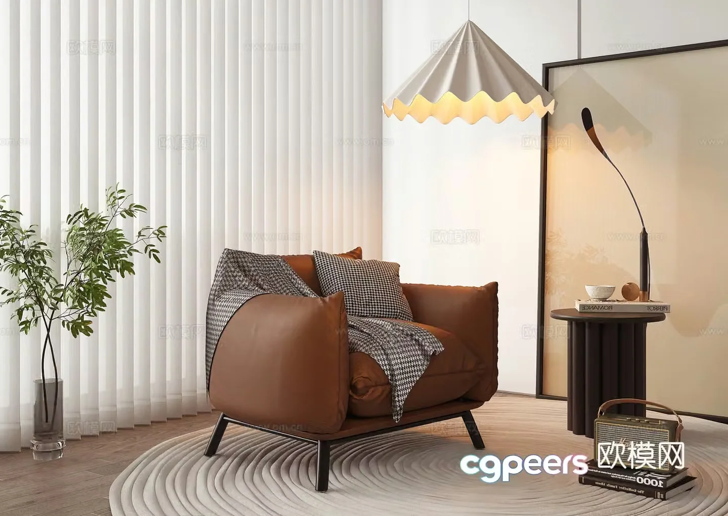 Modern leather sofa single sofa lazy sofa casual sofa 3d model