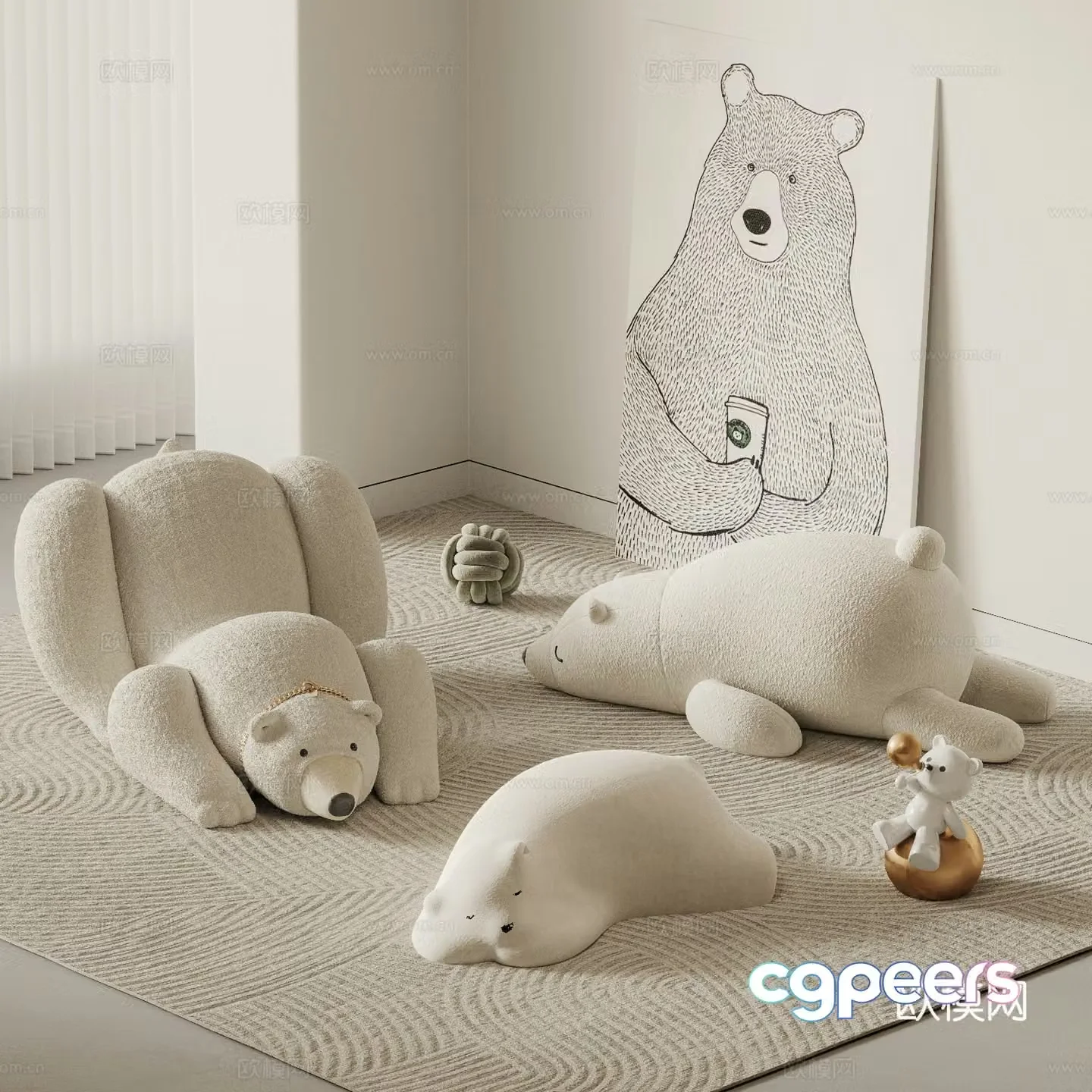 Modern lazy sofa combination polar bear sofa cartoon sofa children’s sofa casual sofa 3d model