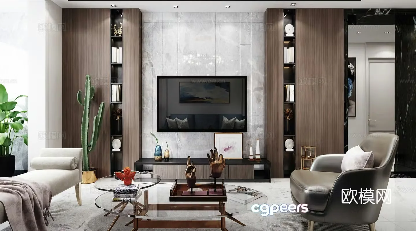 Modern light luxury living and dining room 3D model