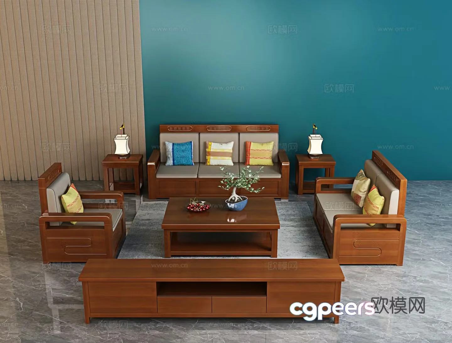 Chinese style modular sofa 3d model