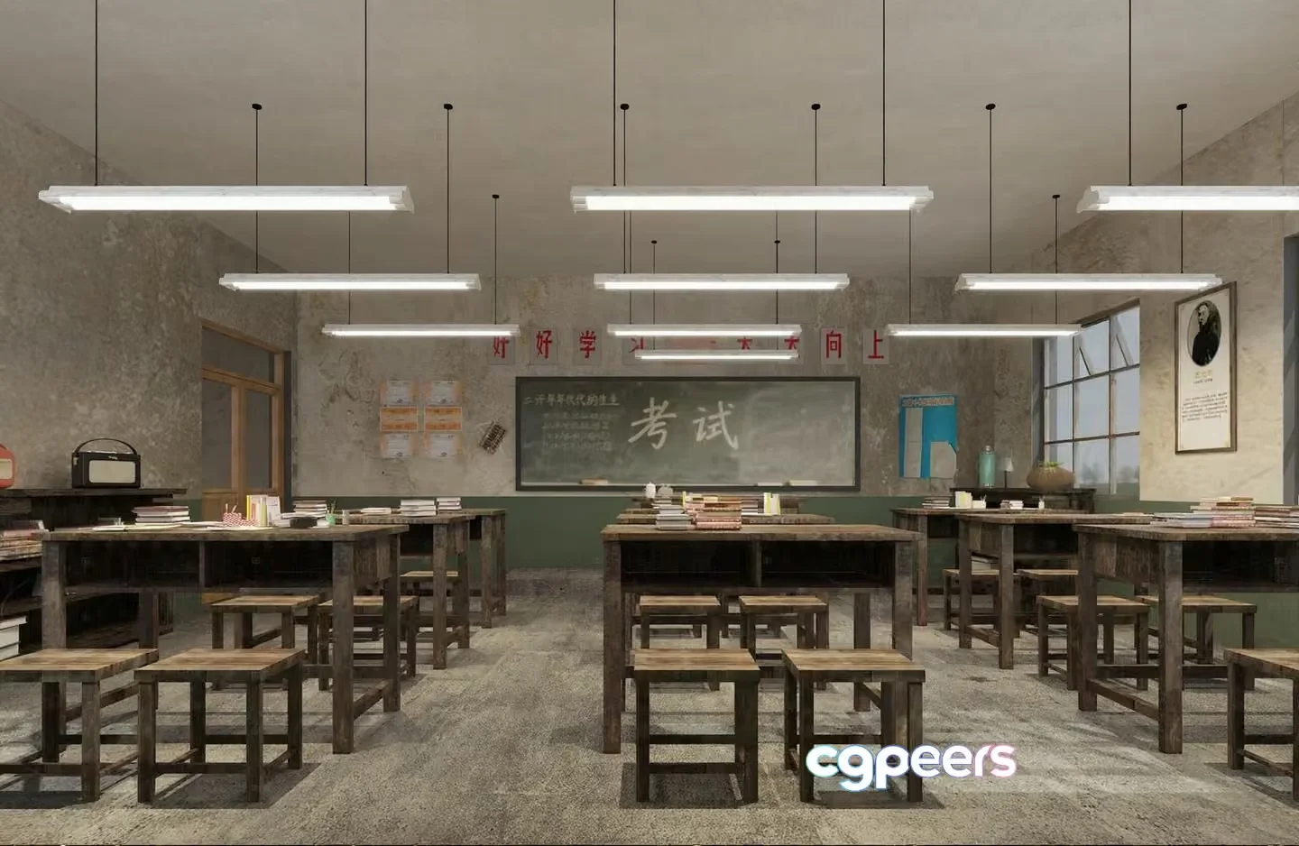 Old-Fashioned Classroom 3D Model – 19048 – VRAY Render