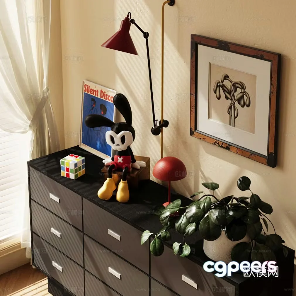 Middle-aged chest of drawers chest of drawers side cabinets ornaments combination floral ornaments 3D model