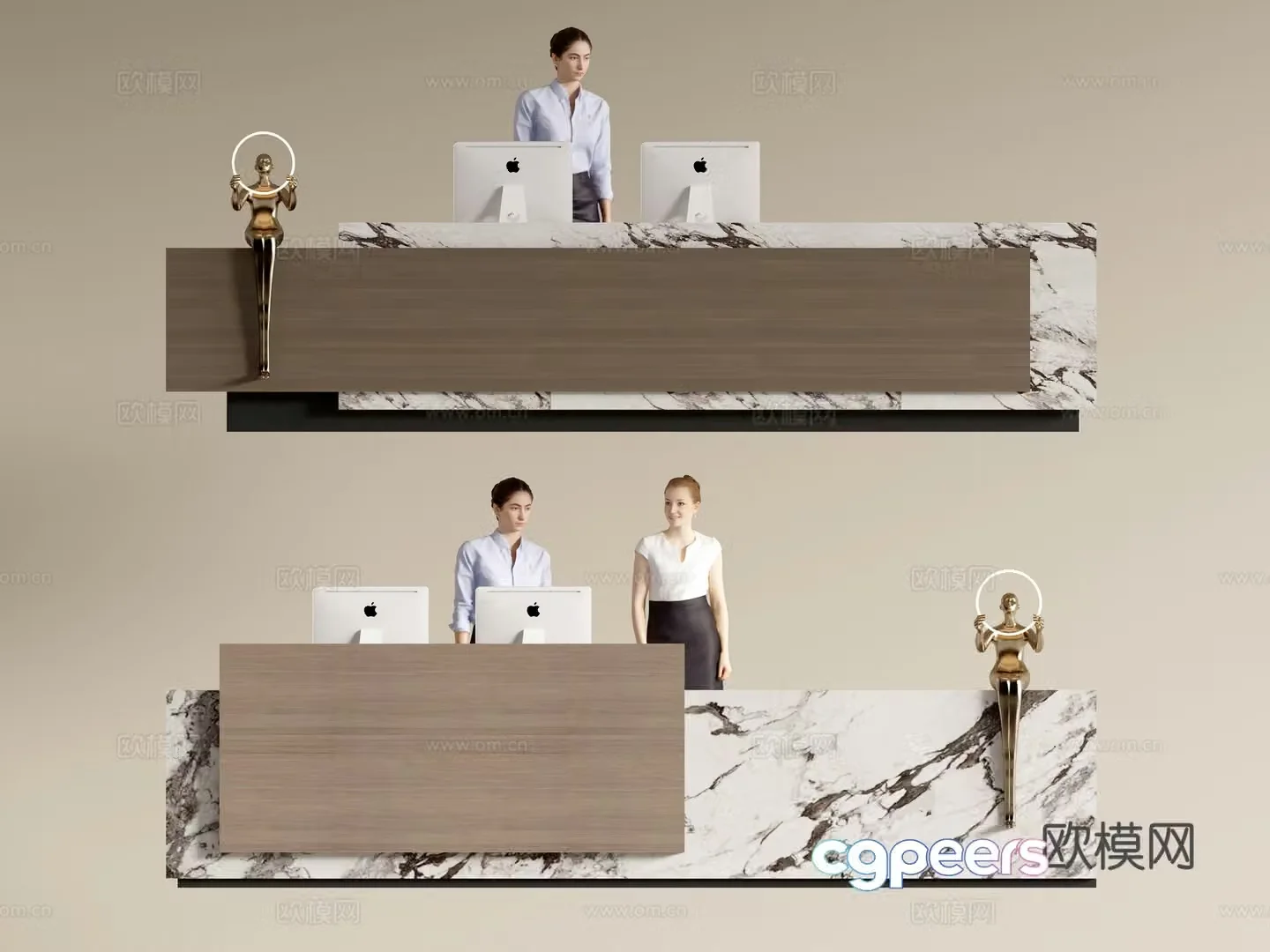 Modern company front desk reception desk service desk 3d model