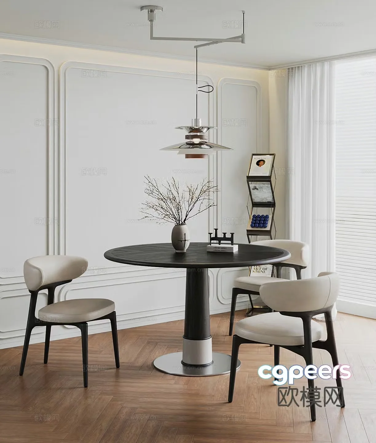 French medieval dining table and chairs UFO dining table and chairs UFO dining table and chairs UFO lamps solid wood dining table and chairs leather bookshelf 3D model