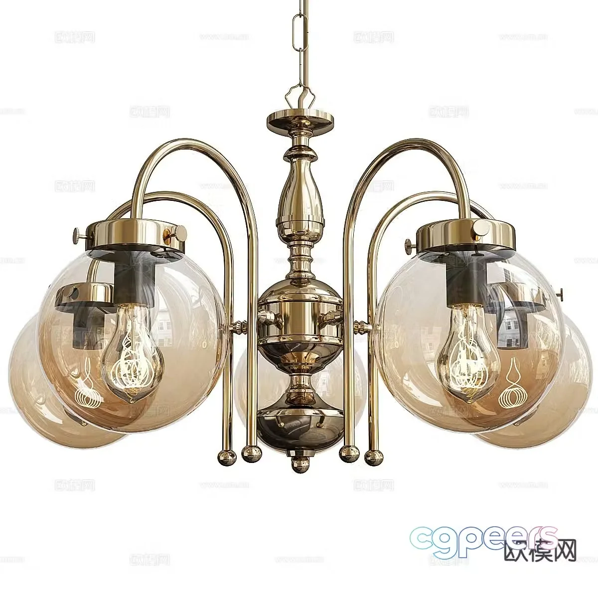 Simple European multi-head chandelier 3D model
