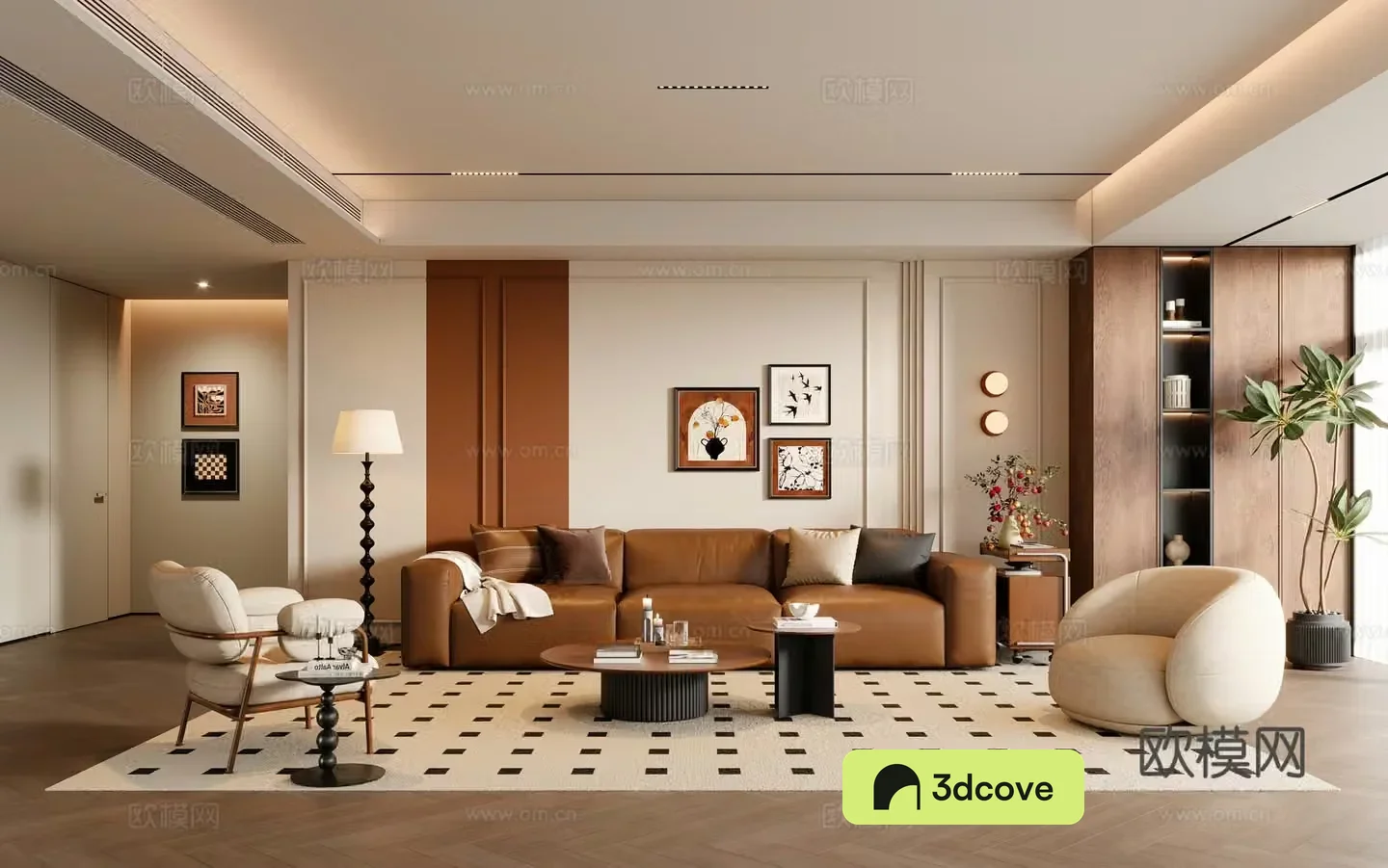 French medieval style living room sofa coffee table three-person sofa casual sofa painting floor lamp 3D model