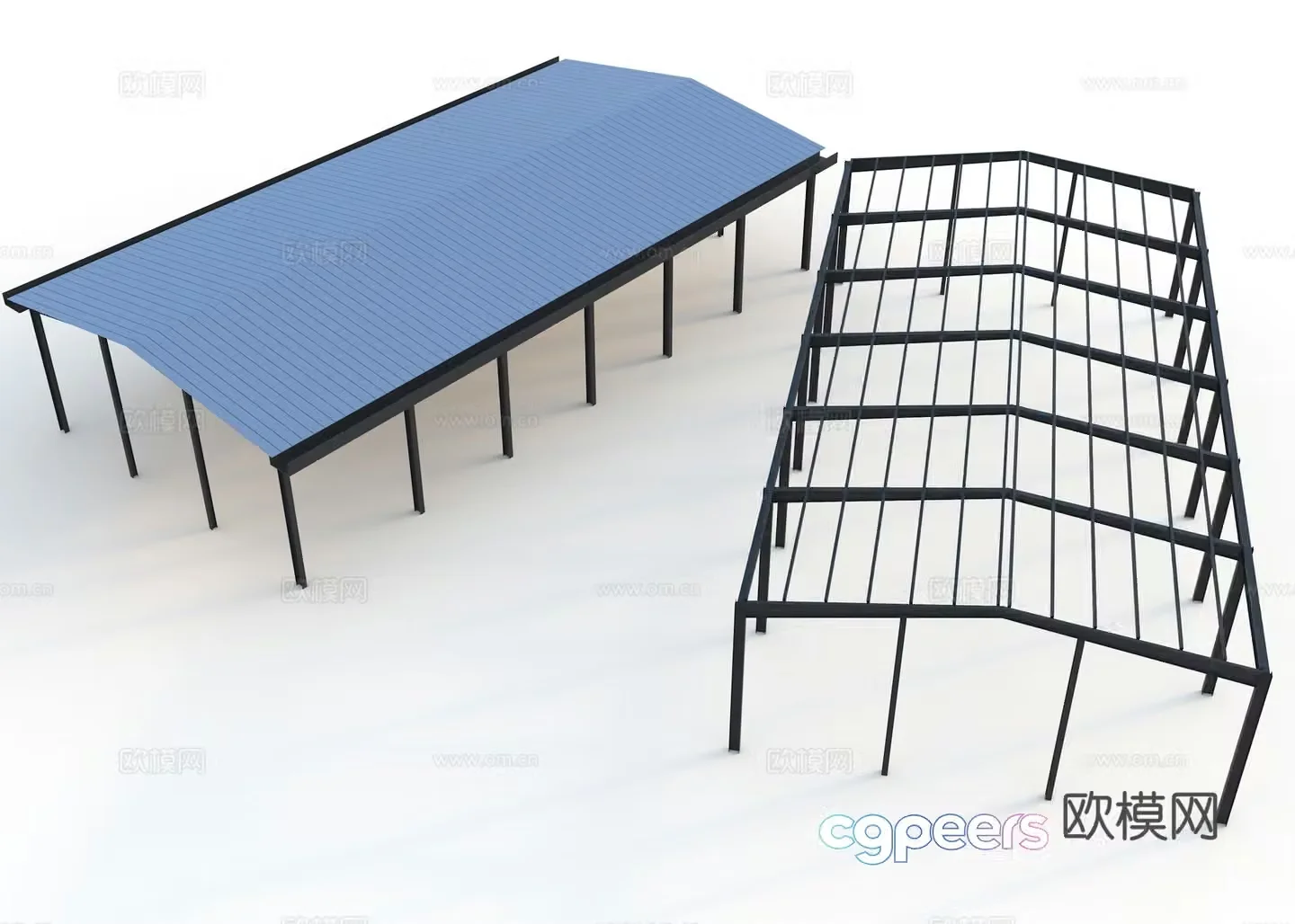 Factory structure Modern workshop Steel structure factory Warehouse factory Steel structure carport Steel structure 3D model