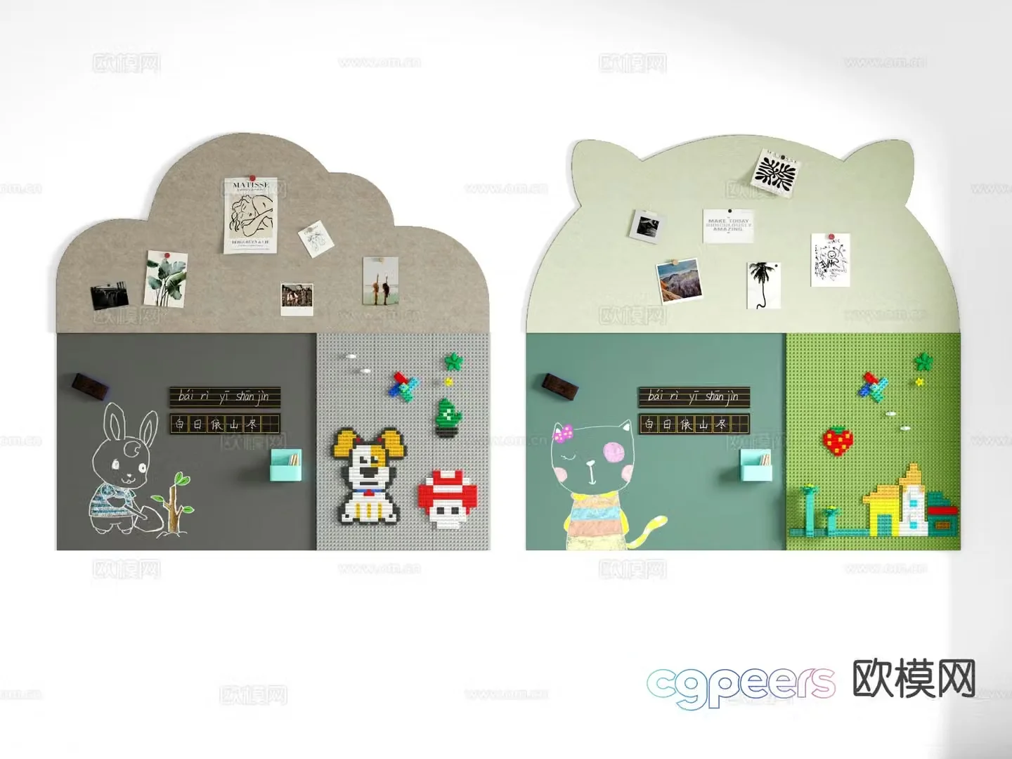 Children’s blackboard wall building block wall felt wall cork board 3d model