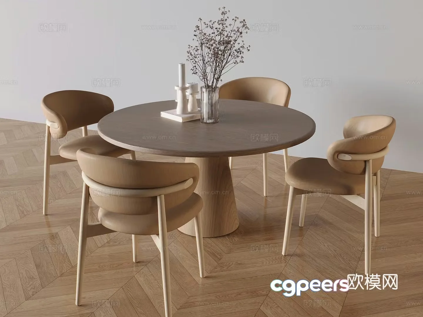 Nordic solid wood dining table and chair 3D model