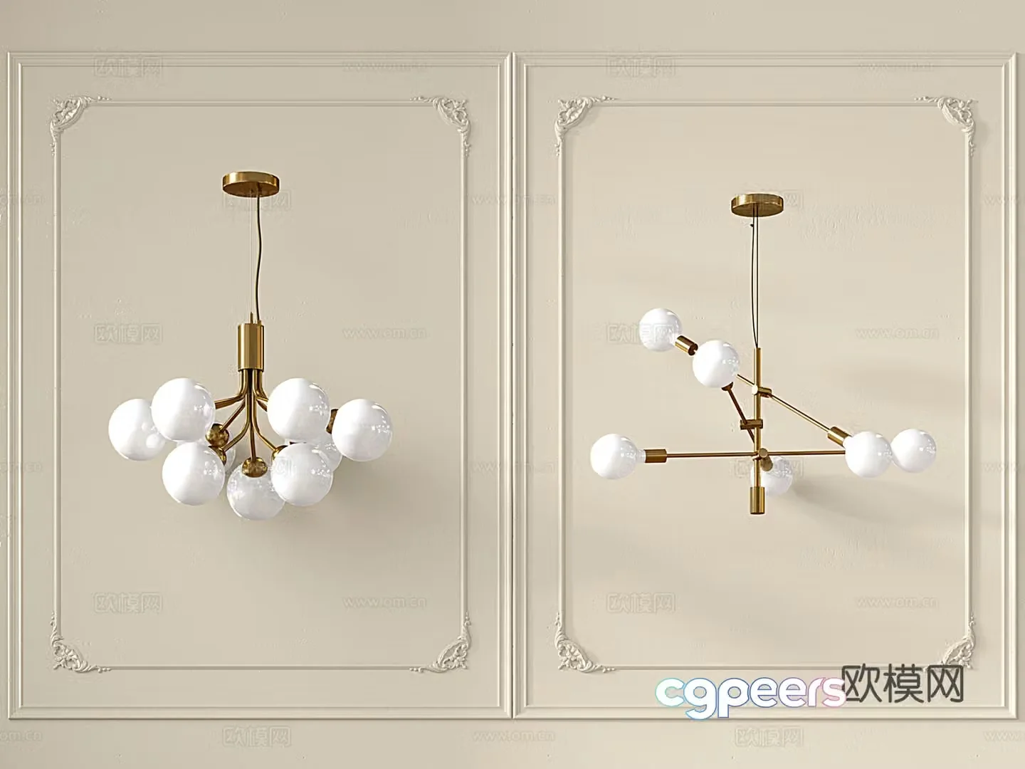 French light luxury chandelier living and dining chandelier magic bean pure copper chandelier metal chandelier spherical chandelier 3D model