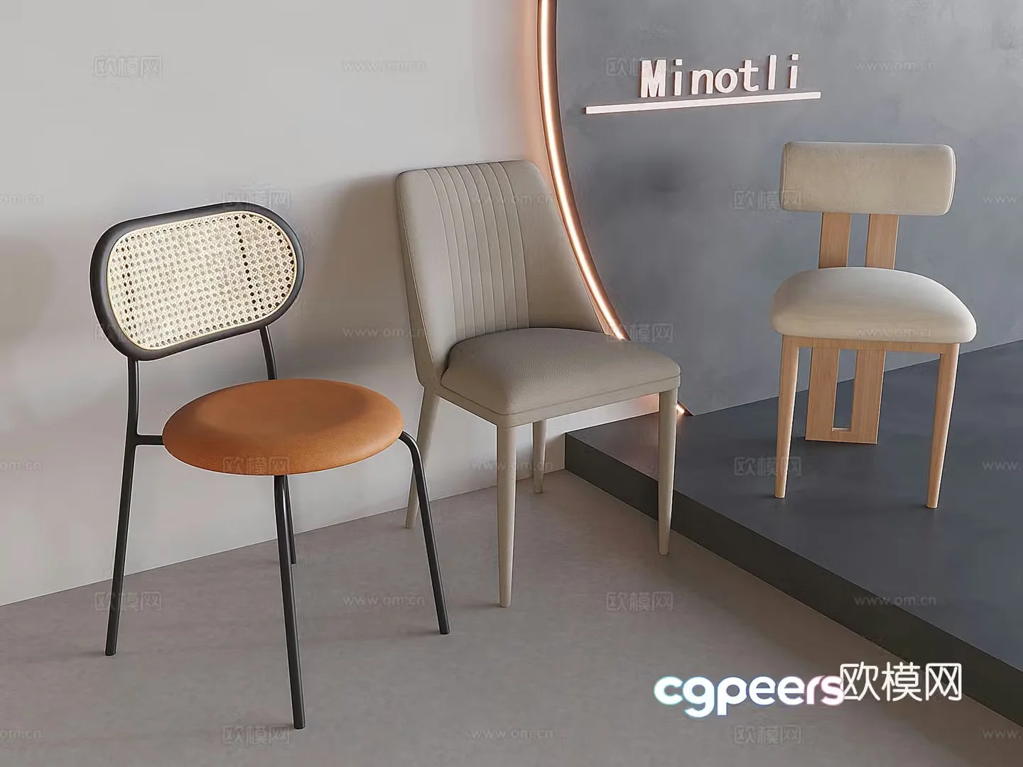 Solid wood dining chair back chair rattan single chair soft-pack chair 3D model
