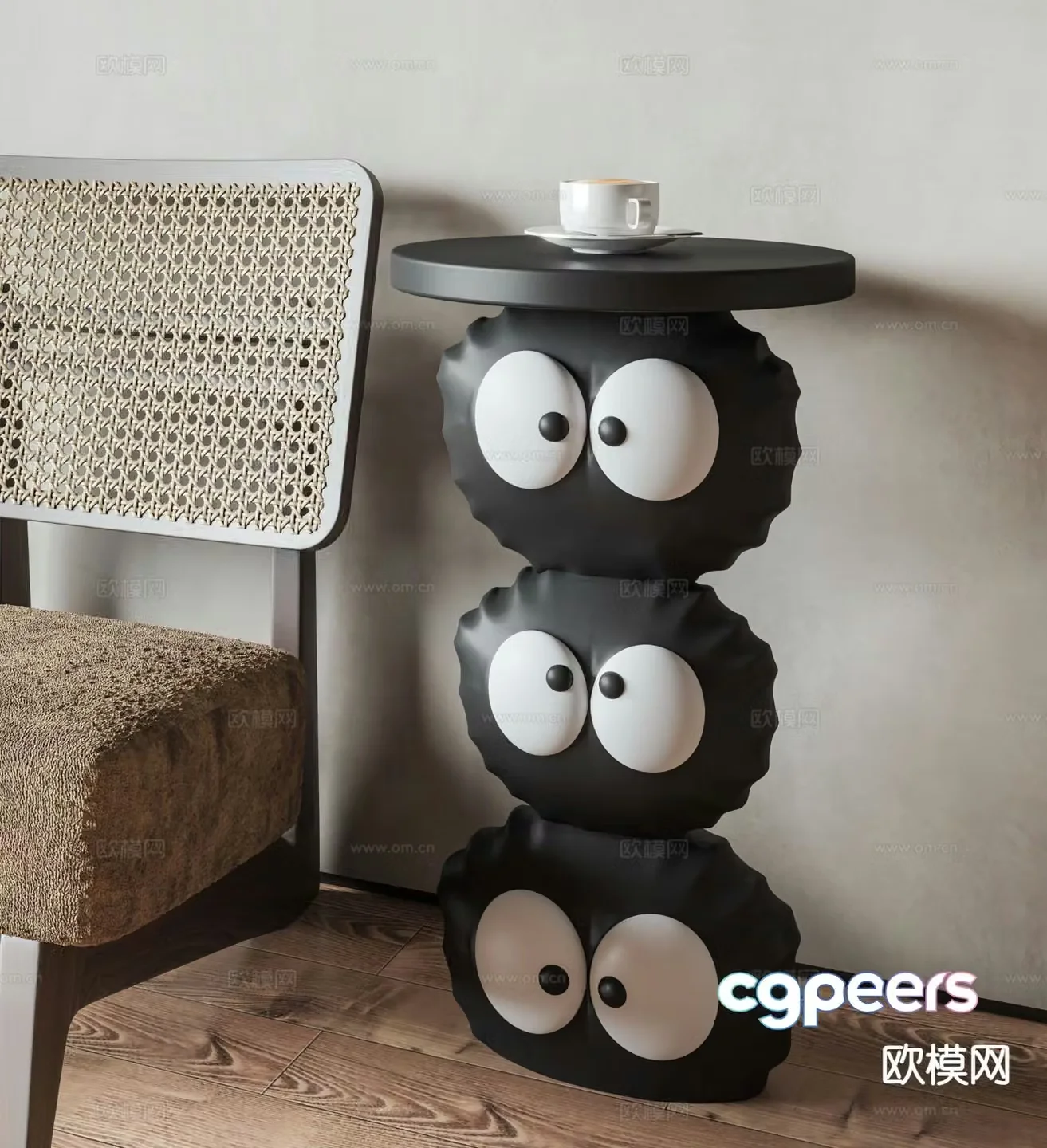 Modern briquette side table corner table round table 3D model