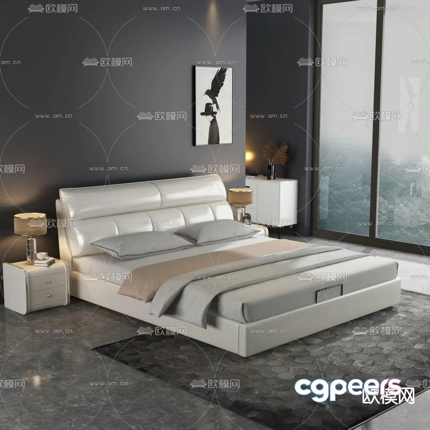 Leather double bed 3d model
